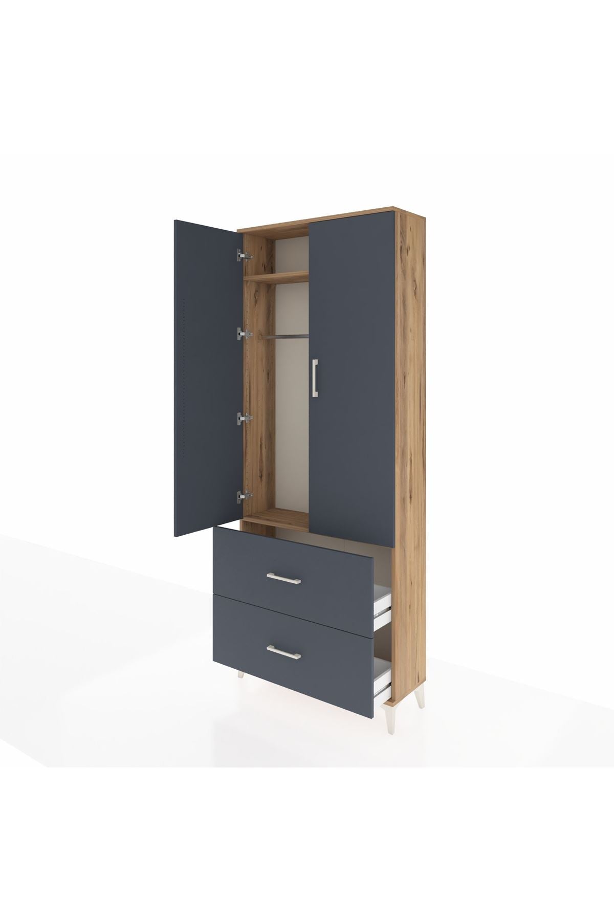 Arges Dolap 2 Raflı 2 Çekmeceli Tek Askılı 88x30x221 - S30M070V8A