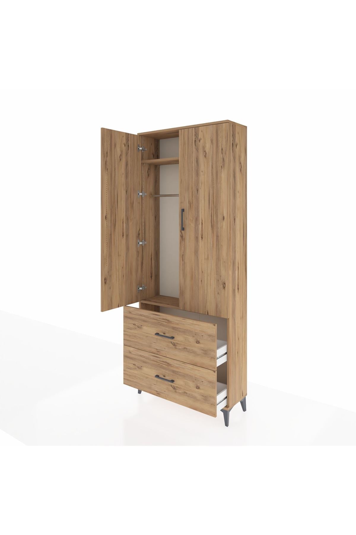 Arges Dolap 2 Raflı 2 Çekmeceli Tek Askılı 88x30x221 - S30M070V9A