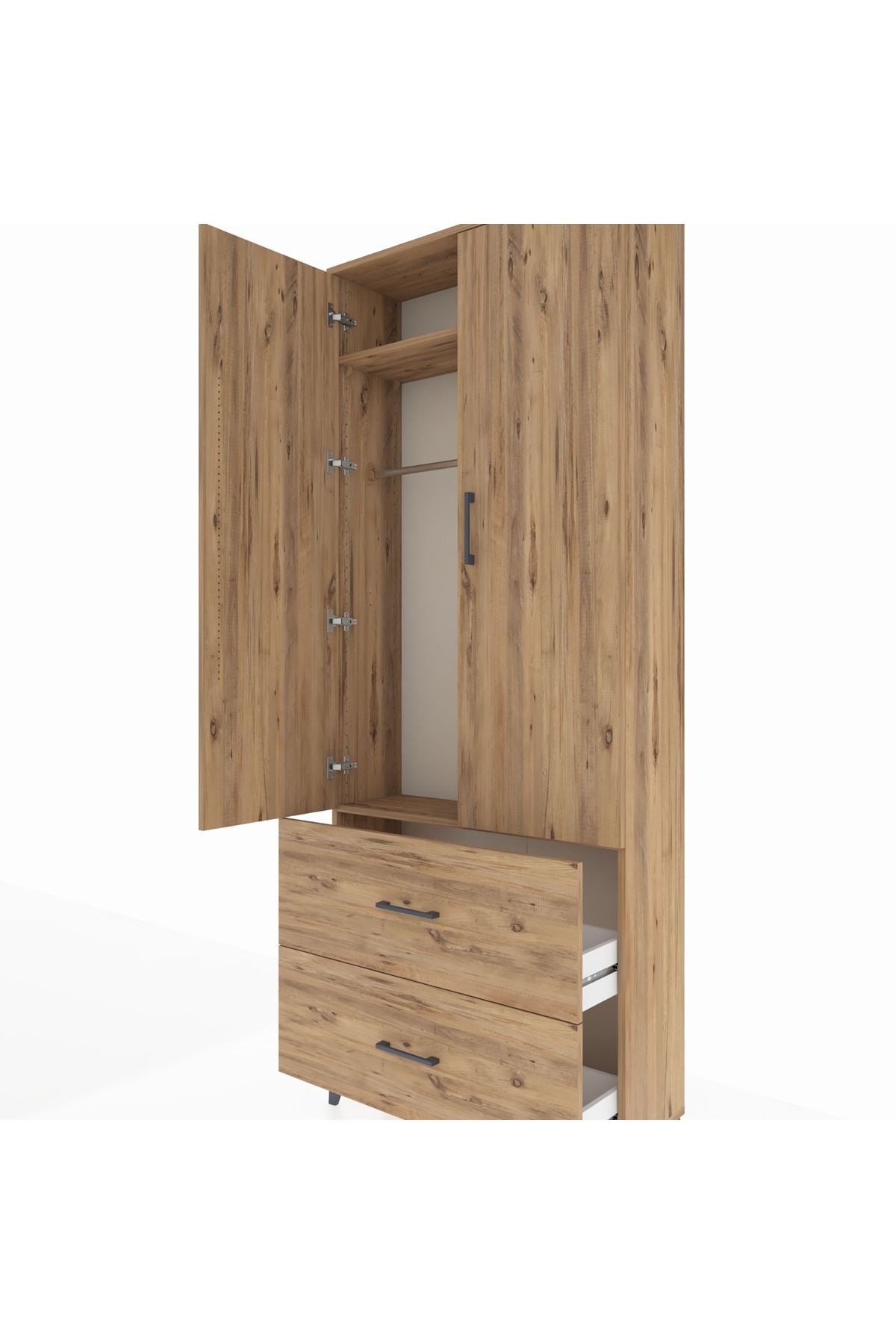 Arges Dolap 2 Raflı 2 Çekmeceli Tek Askılı 88x30x221 - S30M070V9A
