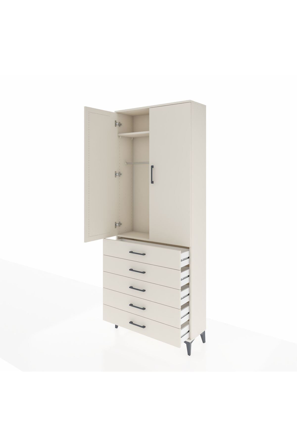 Arges Dolap 2 Raflı 5 Çekmeceli Tek Askılı 88x30x221 - S30M076V1A