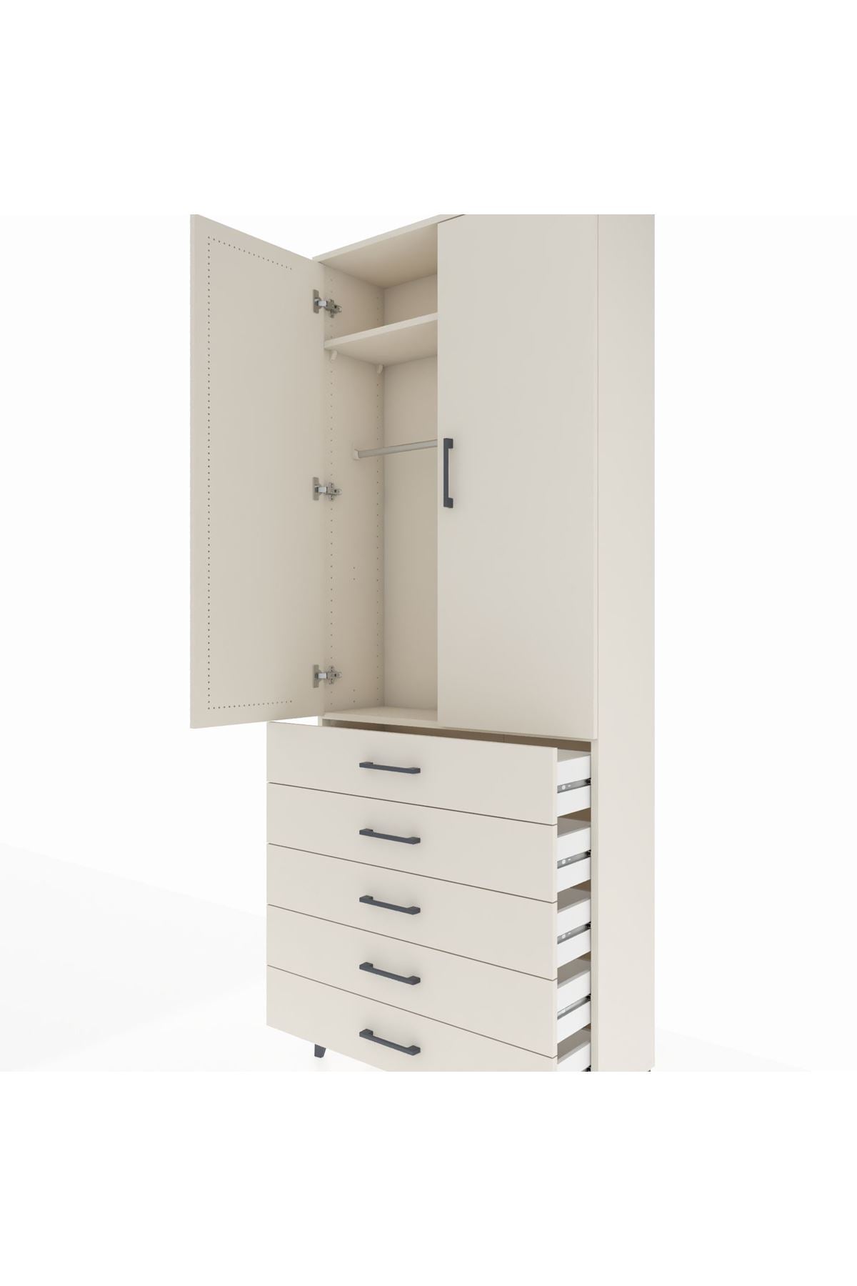 Arges Dolap 2 Raflı 5 Çekmeceli Tek Askılı 88x30x221 - S30M076V1A