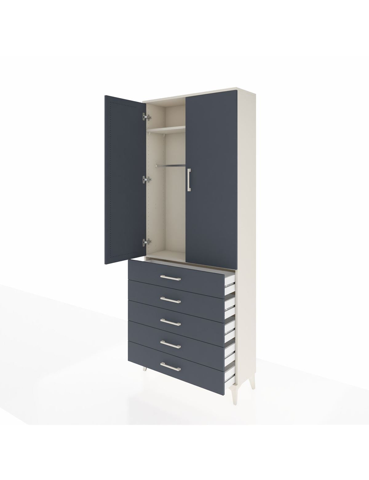 Arges Dolap 2 Raflı 5 Çekmeceli Tek Askılı 88x30x221 - S30M076V2A