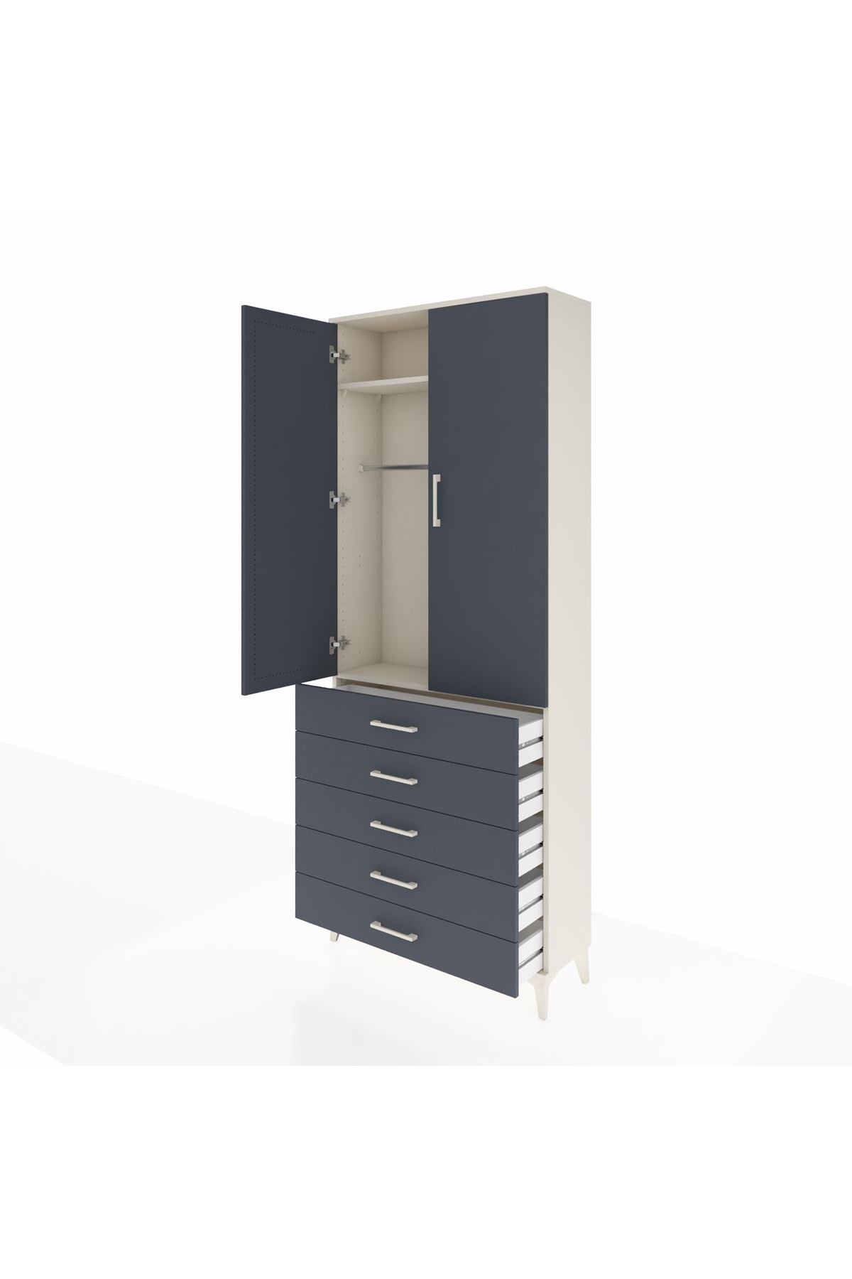 Arges Dolap 2 Raflı 5 Çekmeceli Tek Askılı 88x30x221 - S30M076V2A