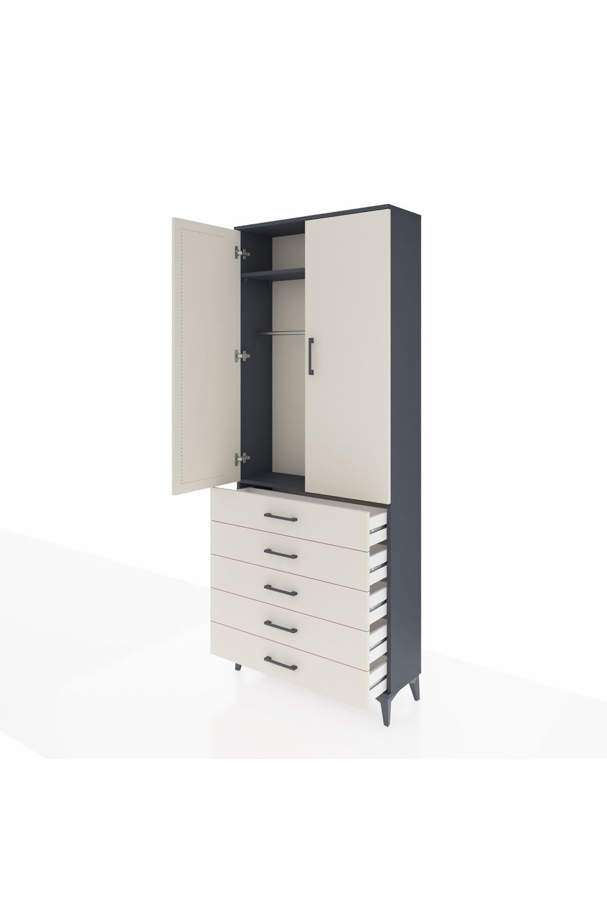 Arges Dolap 2 Raflı 5 Çekmeceli Tek Askılı 88x30x221 - S30M076V4A