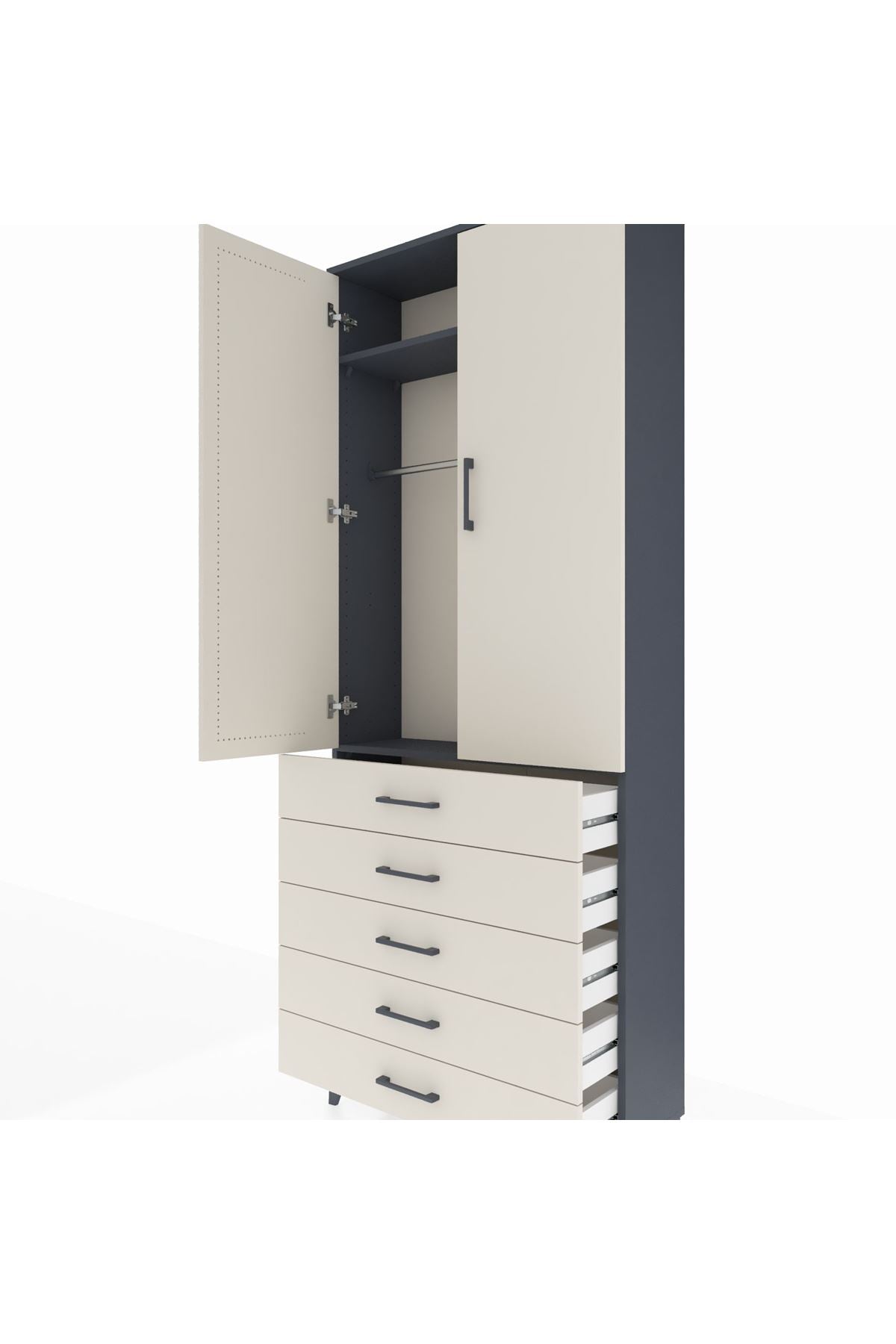Arges Dolap 2 Raflı 5 Çekmeceli Tek Askılı 88x30x221 - S30M076V4A