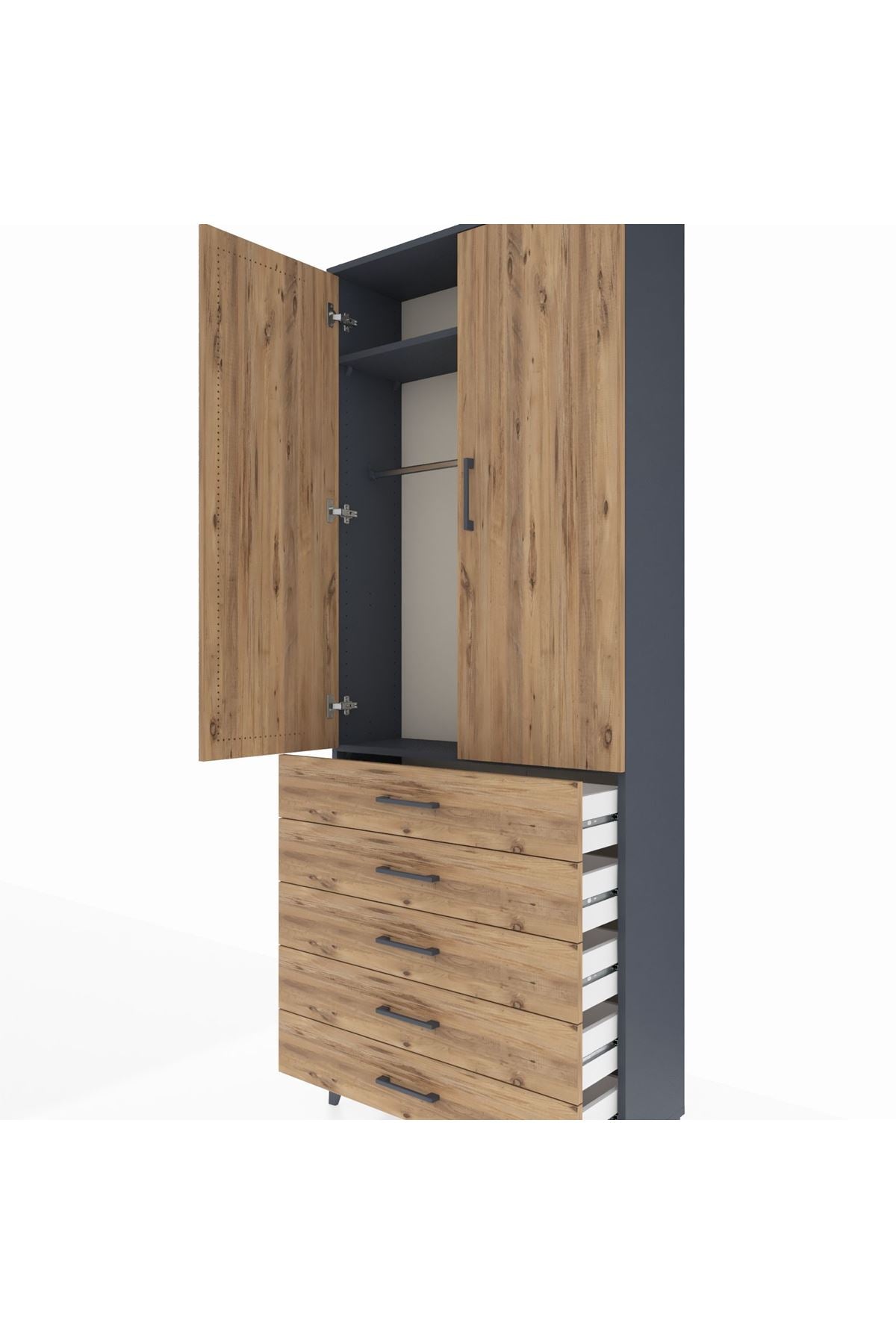 Arges Dolap 2 Raflı 5 Çekmeceli Tek Askılı 88x30x221 - S30M076V6A
