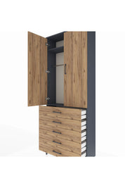Arges Dolap 2 Raflı 5 Çekmeceli Tek Askılı 88x30x221 - S30M076V6A