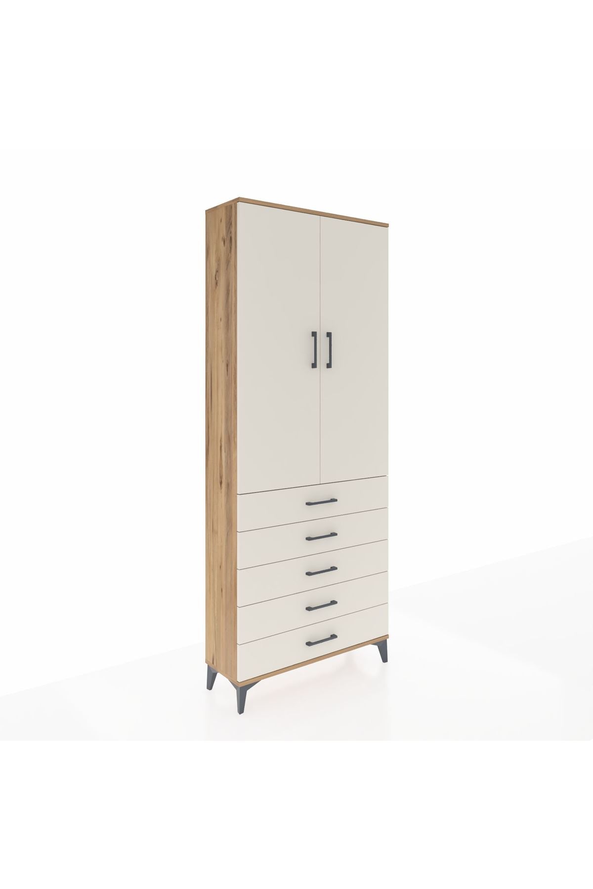 Arges Dolap 2 Raflı 5 Çekmeceli Tek Askılı 88x30x221 - S30M076V7A