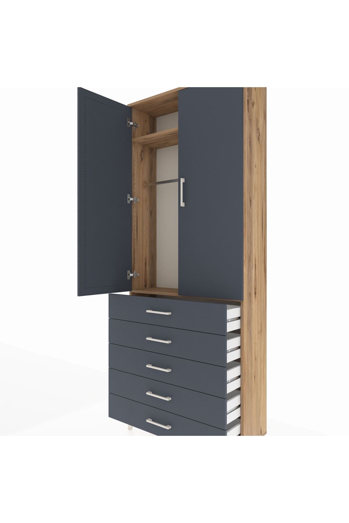Arges Dolap 2 Raflı 5 Çekmeceli Tek Askılı 88x30x221 - S30M076V8A
