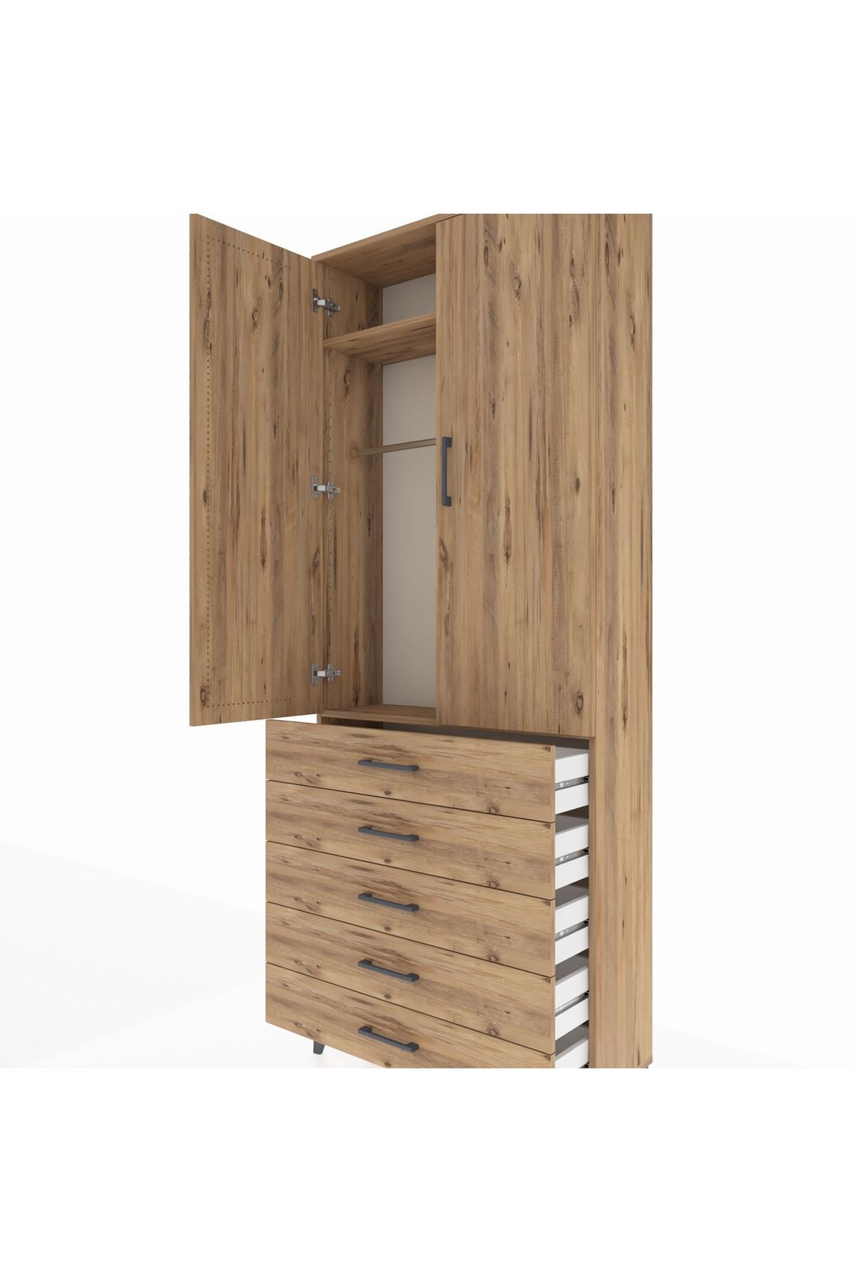 Arges Dolap 2 Raflı 5 Çekmeceli Tek Askılı 88x30x221 - S30M076V9A