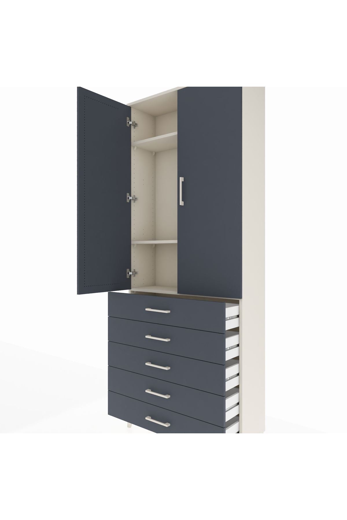 Arges Dolap 3 Raflı 5 Çekmeceli 2 Kapaklı 88x30x221 - S30M077V2A
