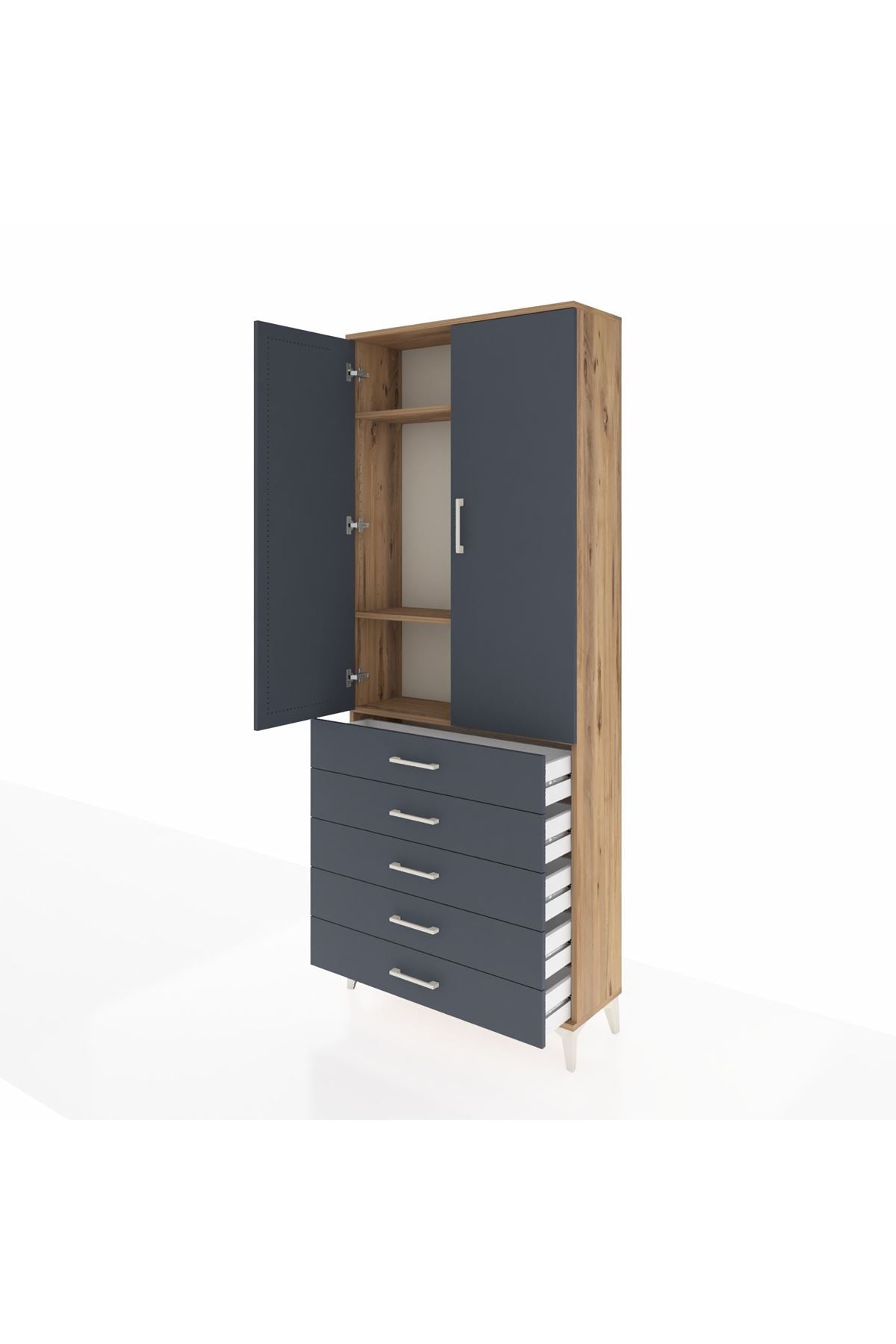 Arges Dolap 3 Raflı 5 Çekmeceli 2 Kapaklı 88x30x221 - S30M077V8A