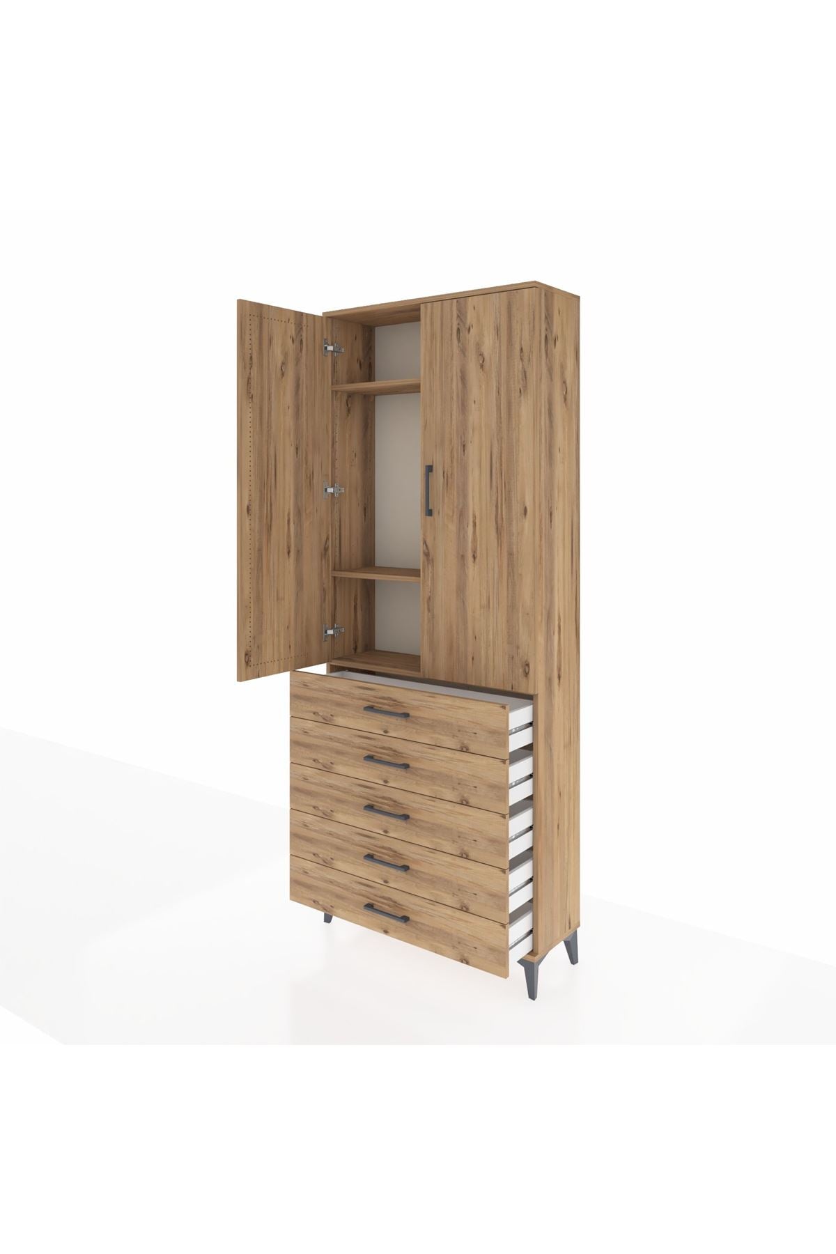 Arges Dolap 3 Raflı 5 Çekmeceli 2 Kapaklı 88x30x221 - S30M077V9A