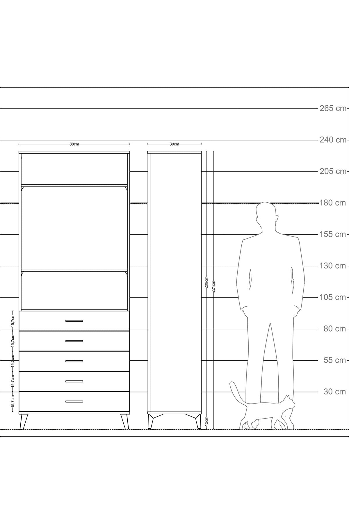 Arges Dolap 3 Raflı 5 Çekmeceli 88x30x221 - S30M078V1A