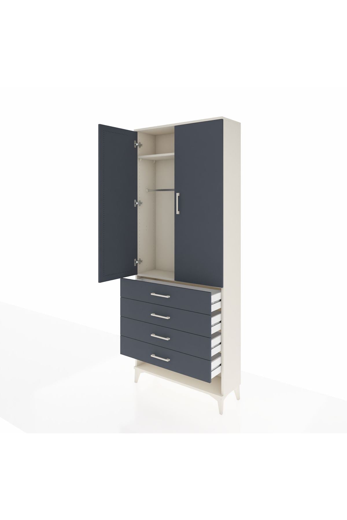 Arges Dolap 2 Raflı 4 Çekmeceli Tek Askılı 88x30x221 - S30M079V2A