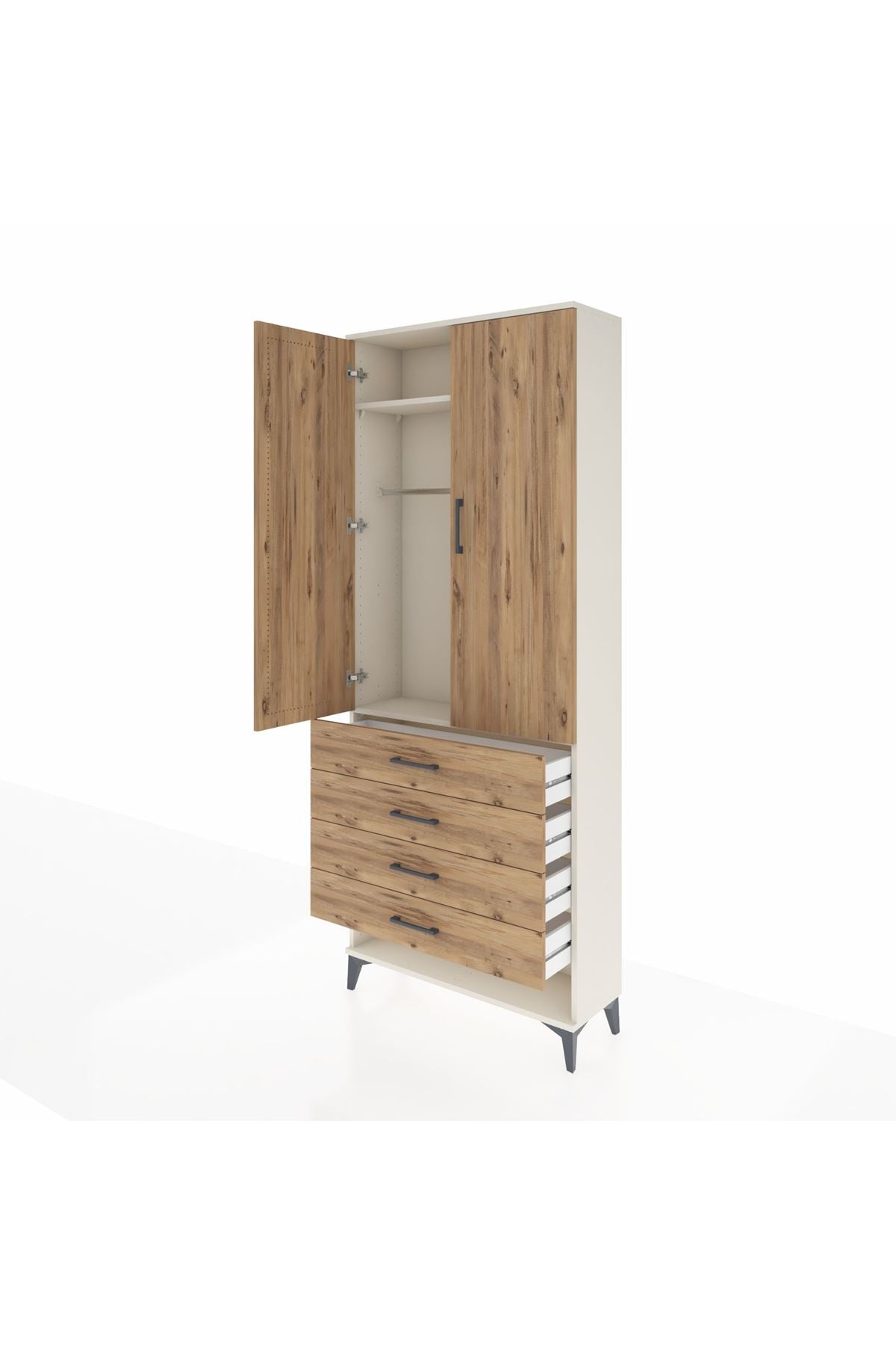 Arges Dolap 2 Raflı 4 Çekmeceli Tek Askılı 88x30x221 - S30M079V3A