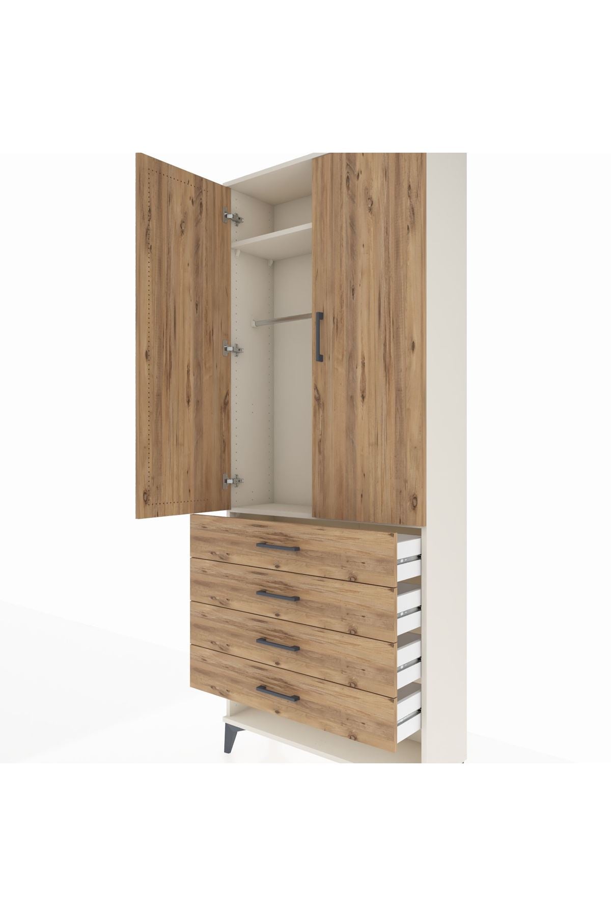 Arges Dolap 2 Raflı 4 Çekmeceli Tek Askılı 88x30x221 - S30M079V3A