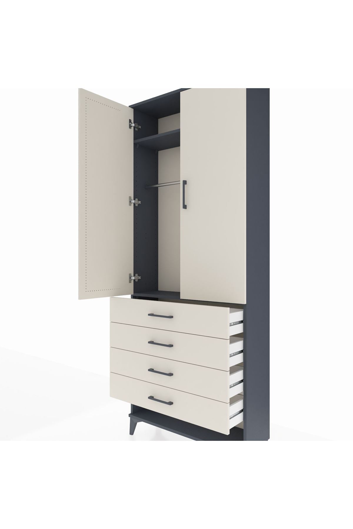 Arges Dolap 2 Raflı 4 Çekmeceli Tek Askılı 88x30x221 - S30M079V4A