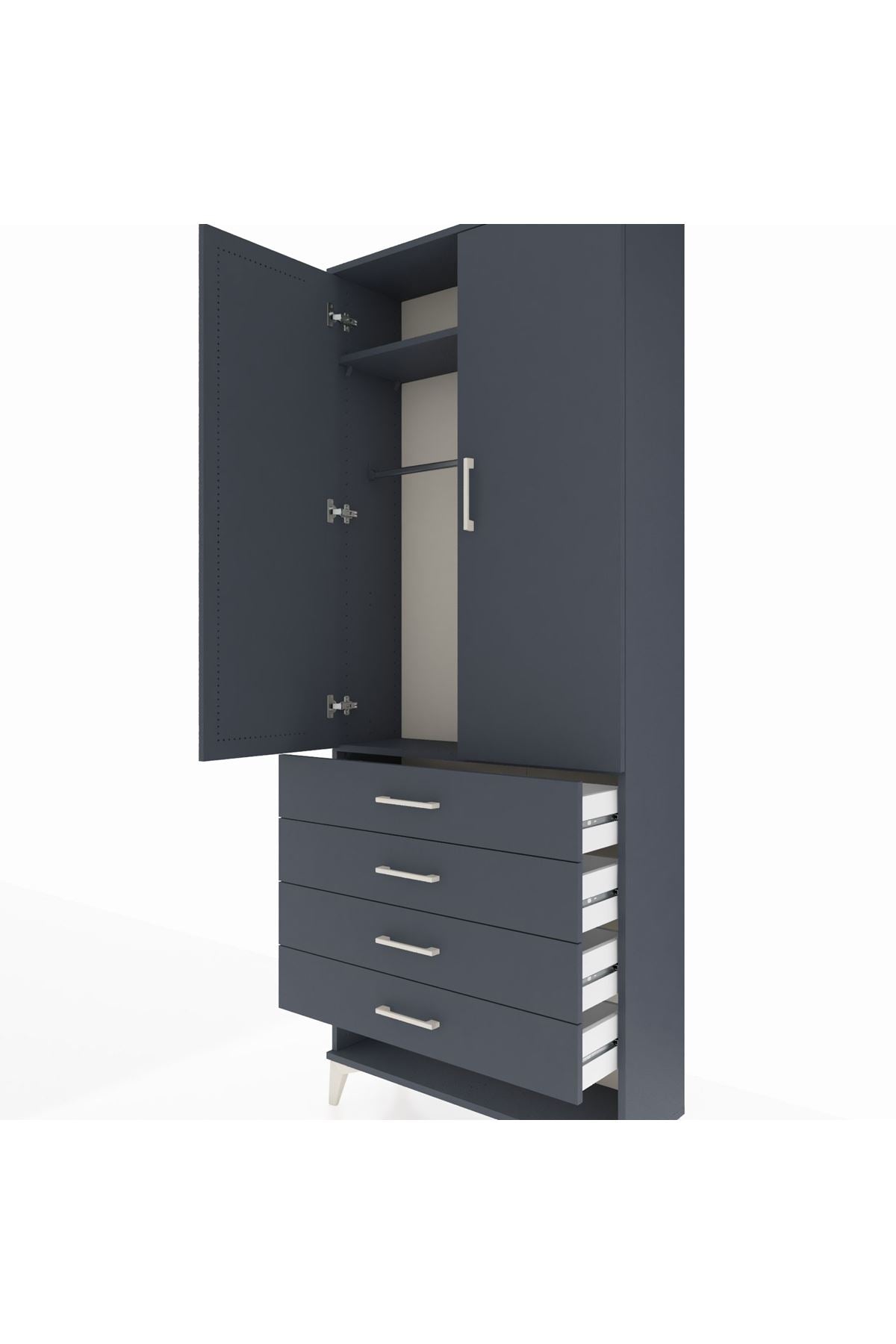 Arges Dolap 2 Raflı 4 Çekmeceli Tek Askılı 88x30x221 - S30M079V5A