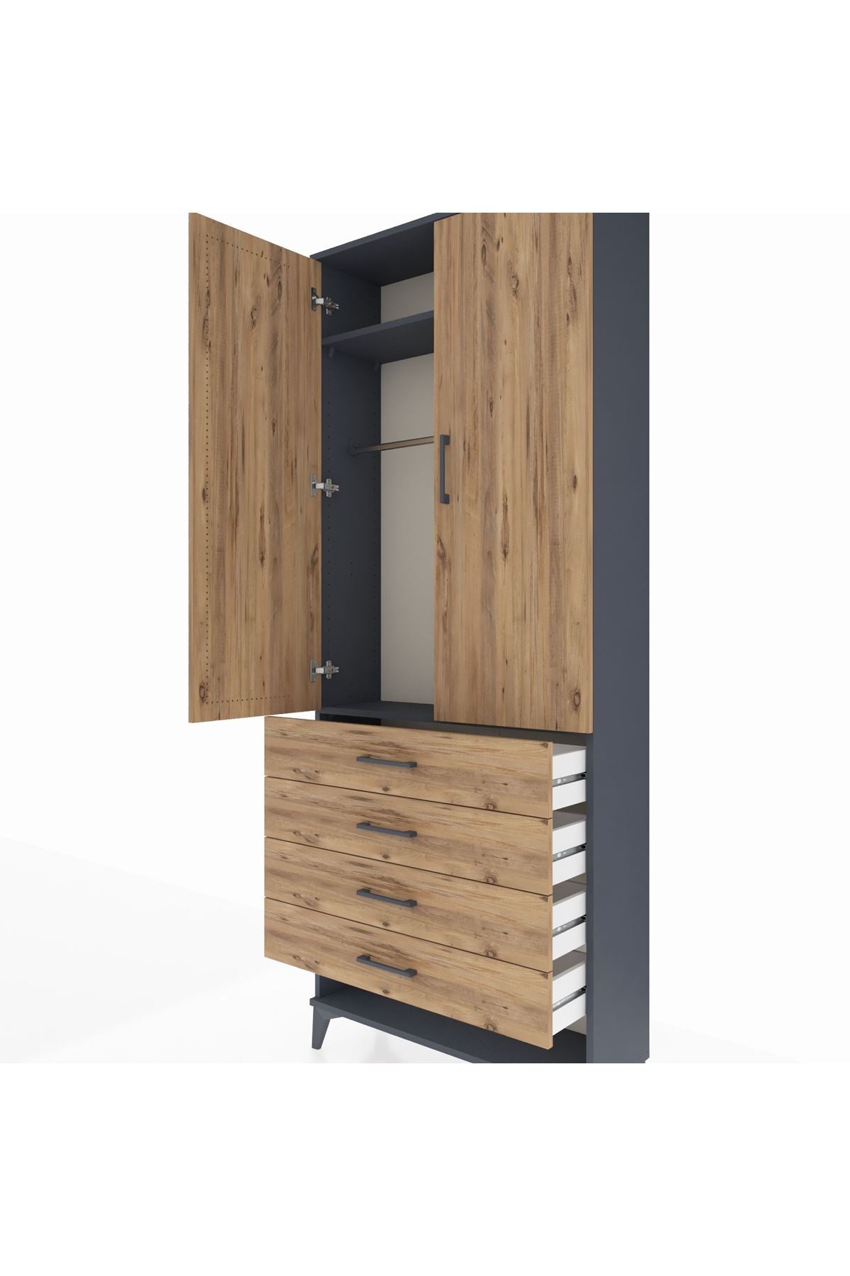 Arges Dolap 2 Raflı 4 Çekmeceli Tek Askılı 88x30x221 - S30M079V6A