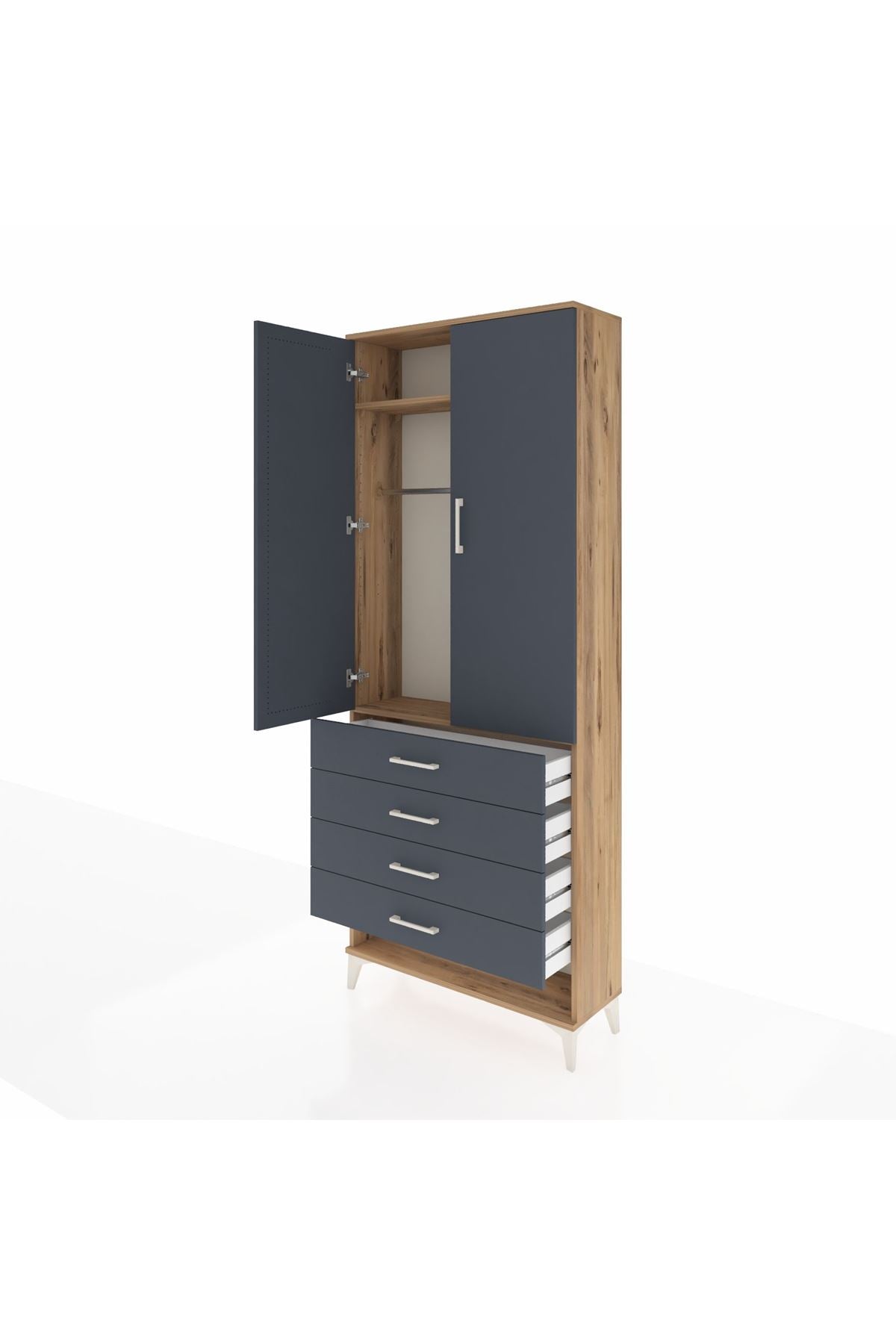 Arges Dolap 2 Raflı 4 Çekmeceli Tek Askılı 88x30x221 - S30M079V8A