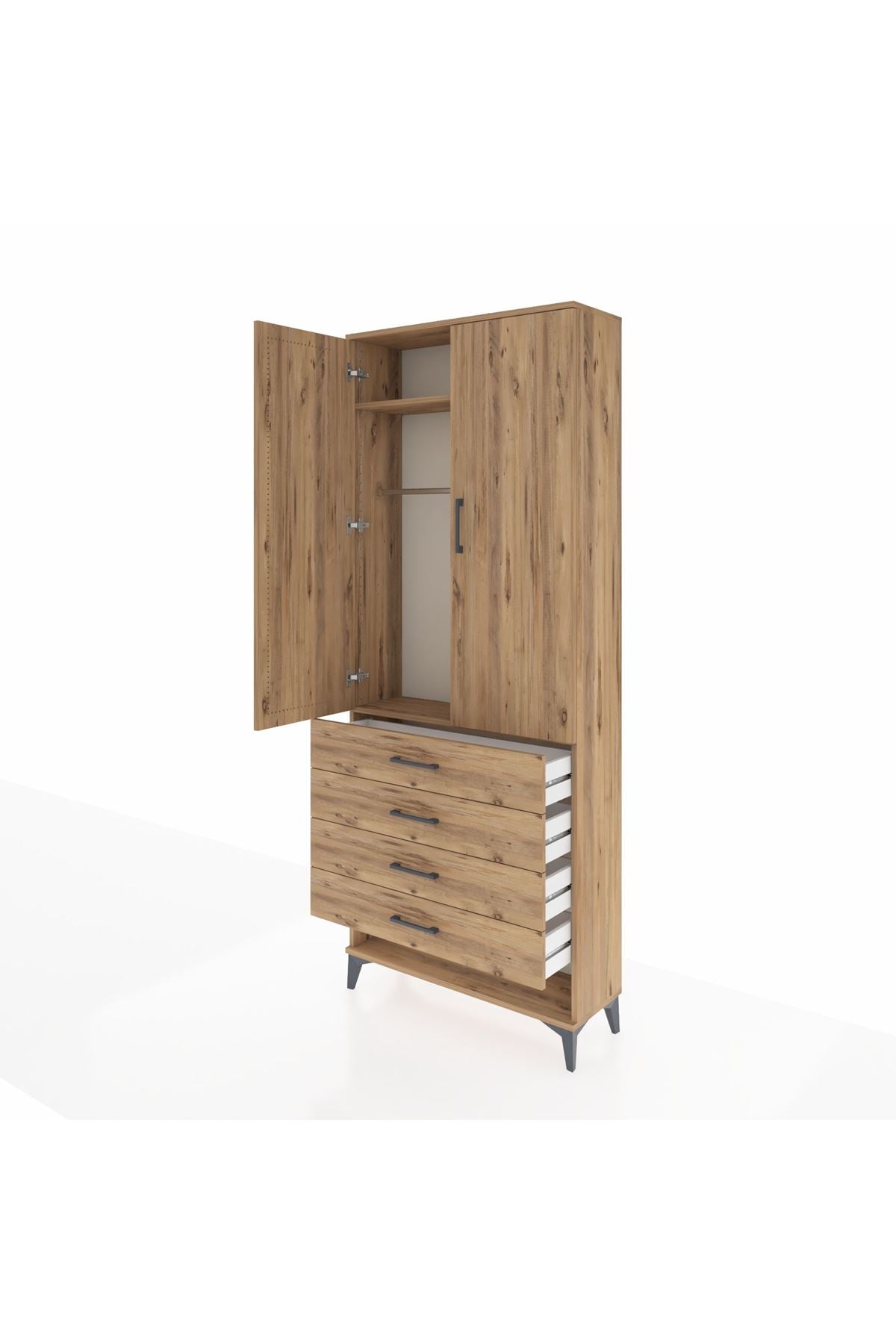 Arges Dolap 2 Raflı 4 Çekmeceli Tek Askılı 88x30x221 - S30M079V9A