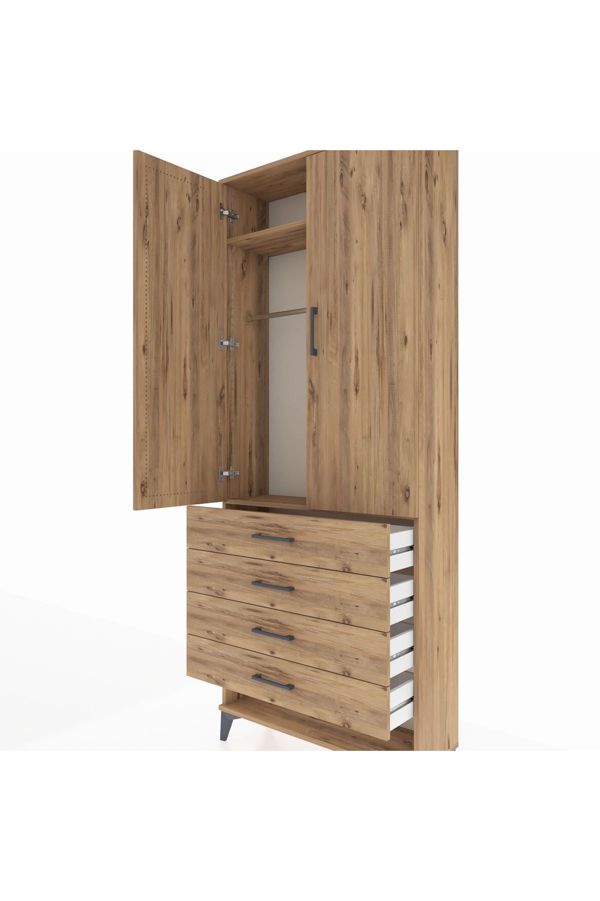 Arges Dolap 2 Raflı 4 Çekmeceli Tek Askılı 88x30x221 - S30M079V9A