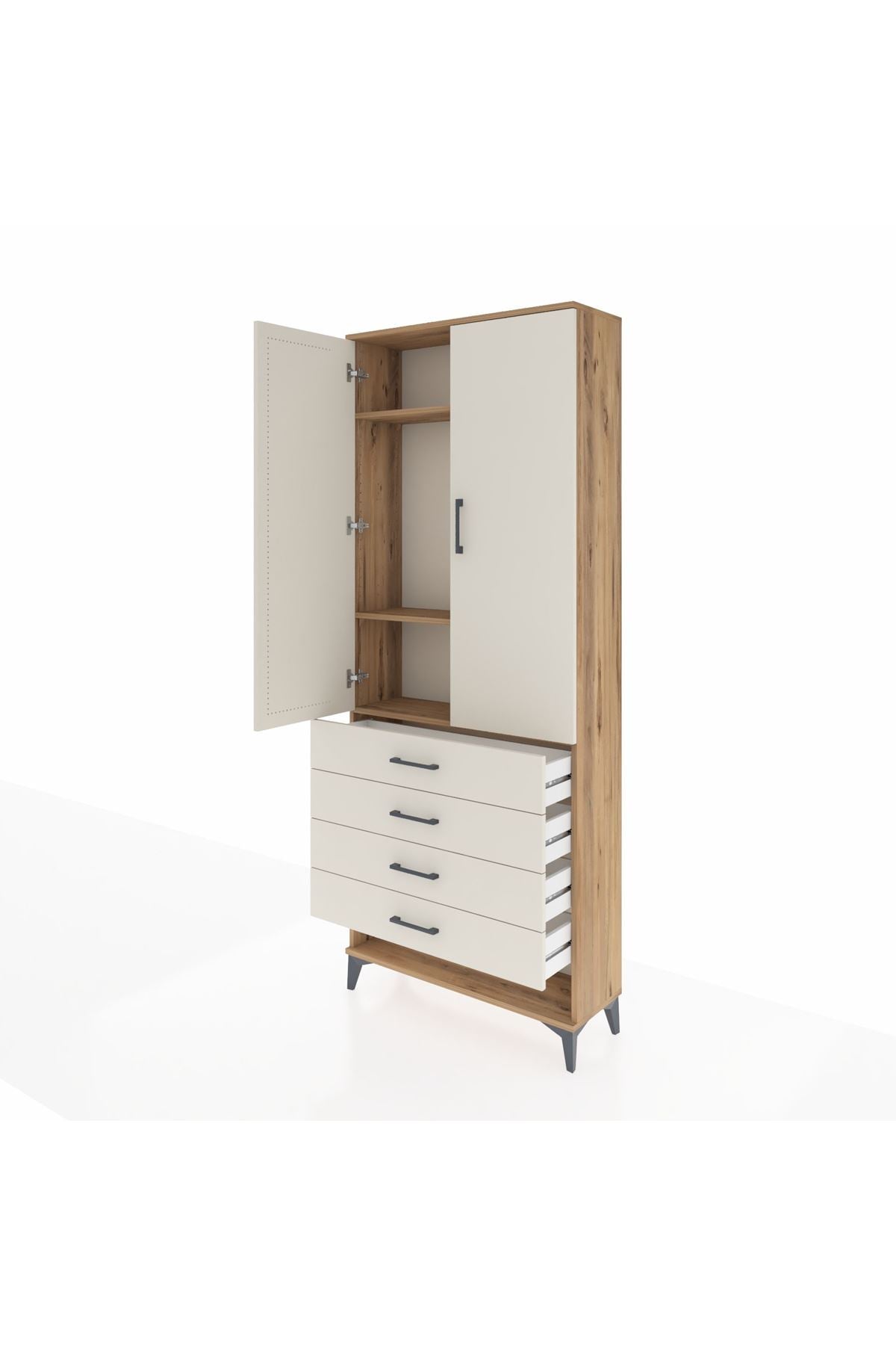 Arges Dolap 3 Raflı 4 Çekmeceli 2 Kapaklı 88x30x221 - S30M080V7A