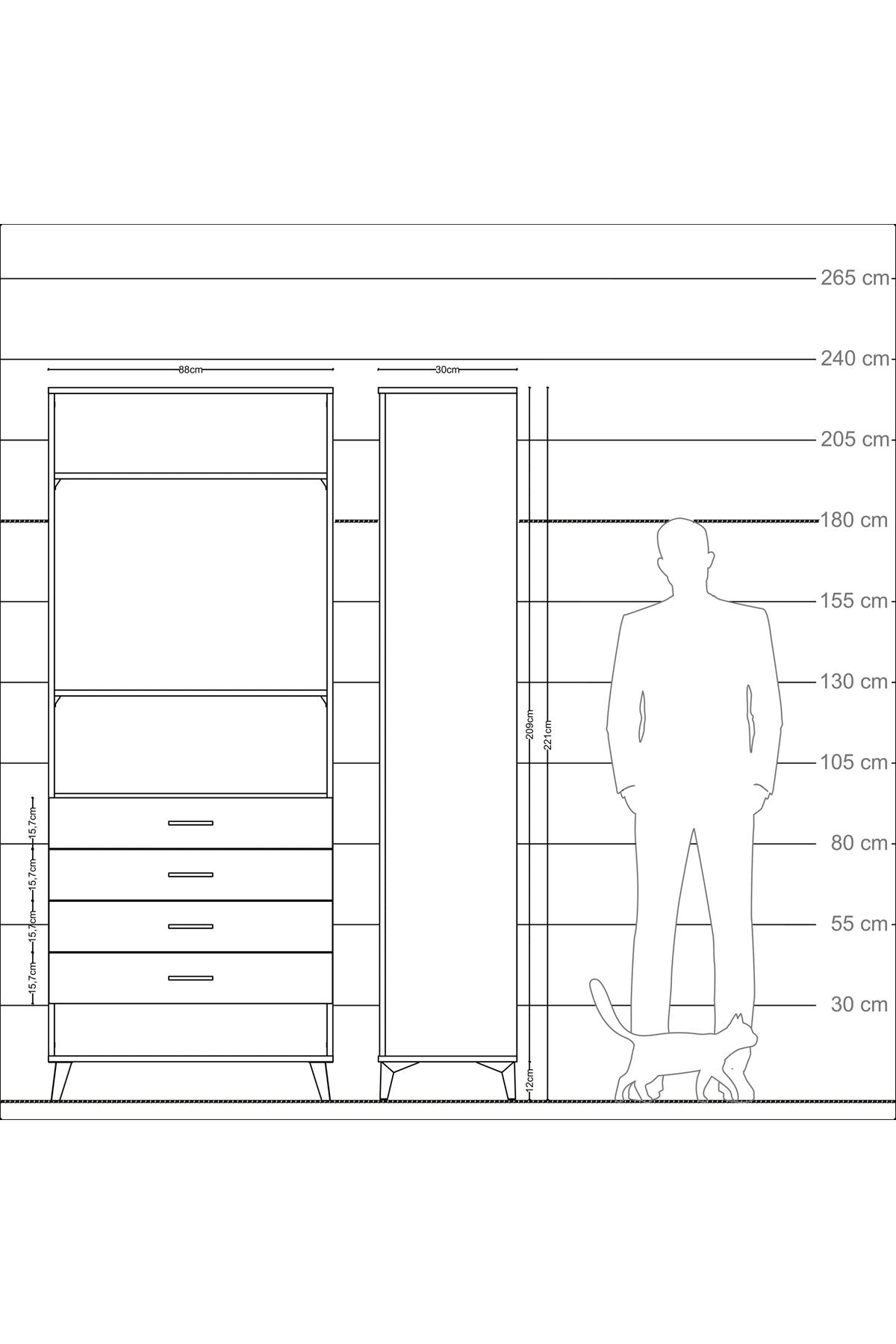 Arges Dolap 3 Raflı 4 Çekmeceli 88x30x221 - S30M081V3A