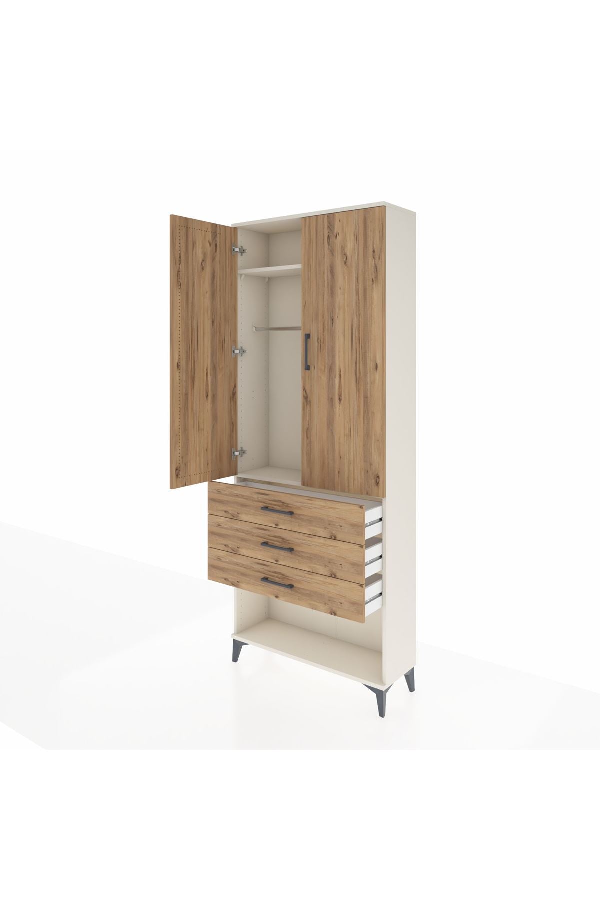 Arges Dolap 2 Raflı 3 Çekmeceli Tek Askılı 88x30x221 - S30M082V3A