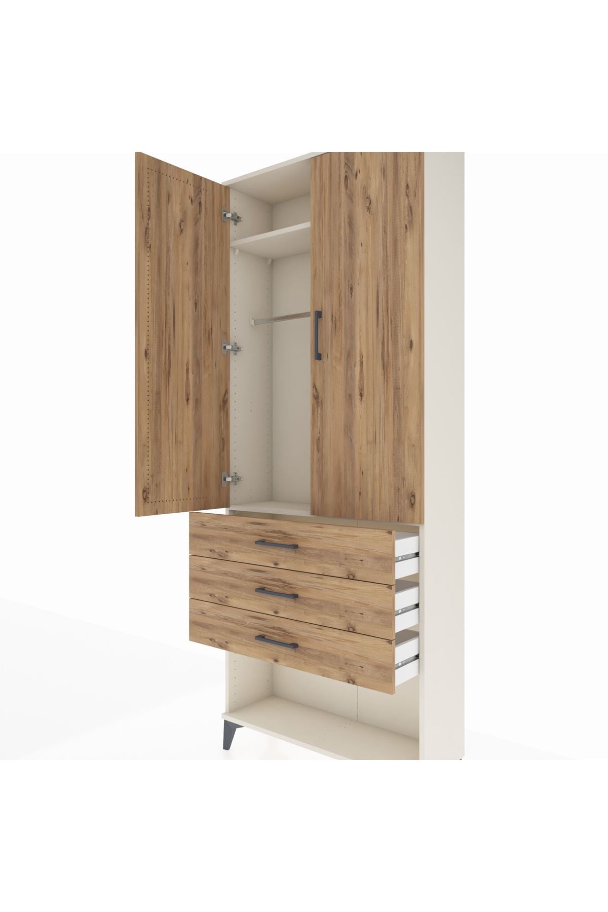 Arges Dolap 2 Raflı 3 Çekmeceli Tek Askılı 88x30x221 - S30M082V3A