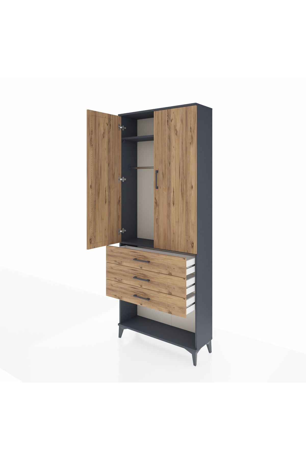Arges Dolap 2 Raflı 3 Çekmeceli Tek Askılı 88x30x221 - S30M082V6A