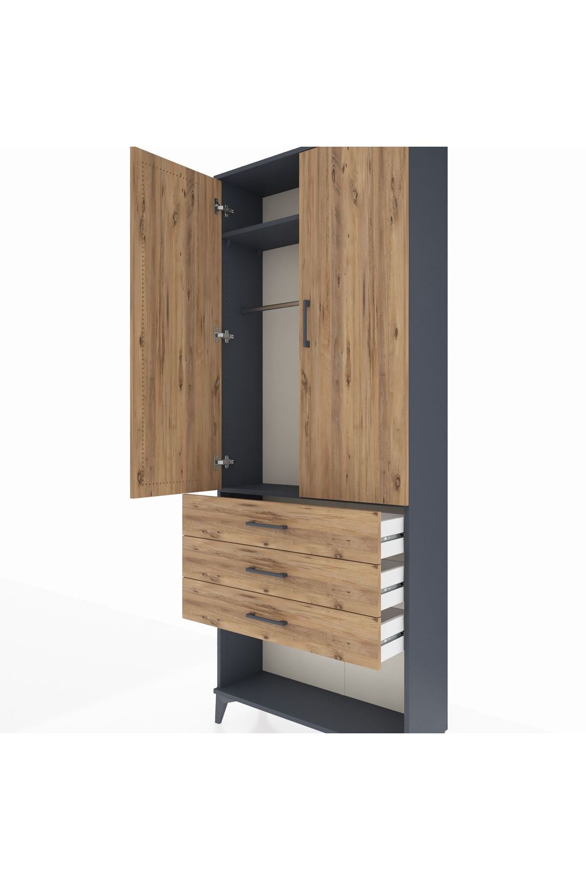 Arges Dolap 2 Raflı 3 Çekmeceli Tek Askılı 88x30x221 - S30M082V6A