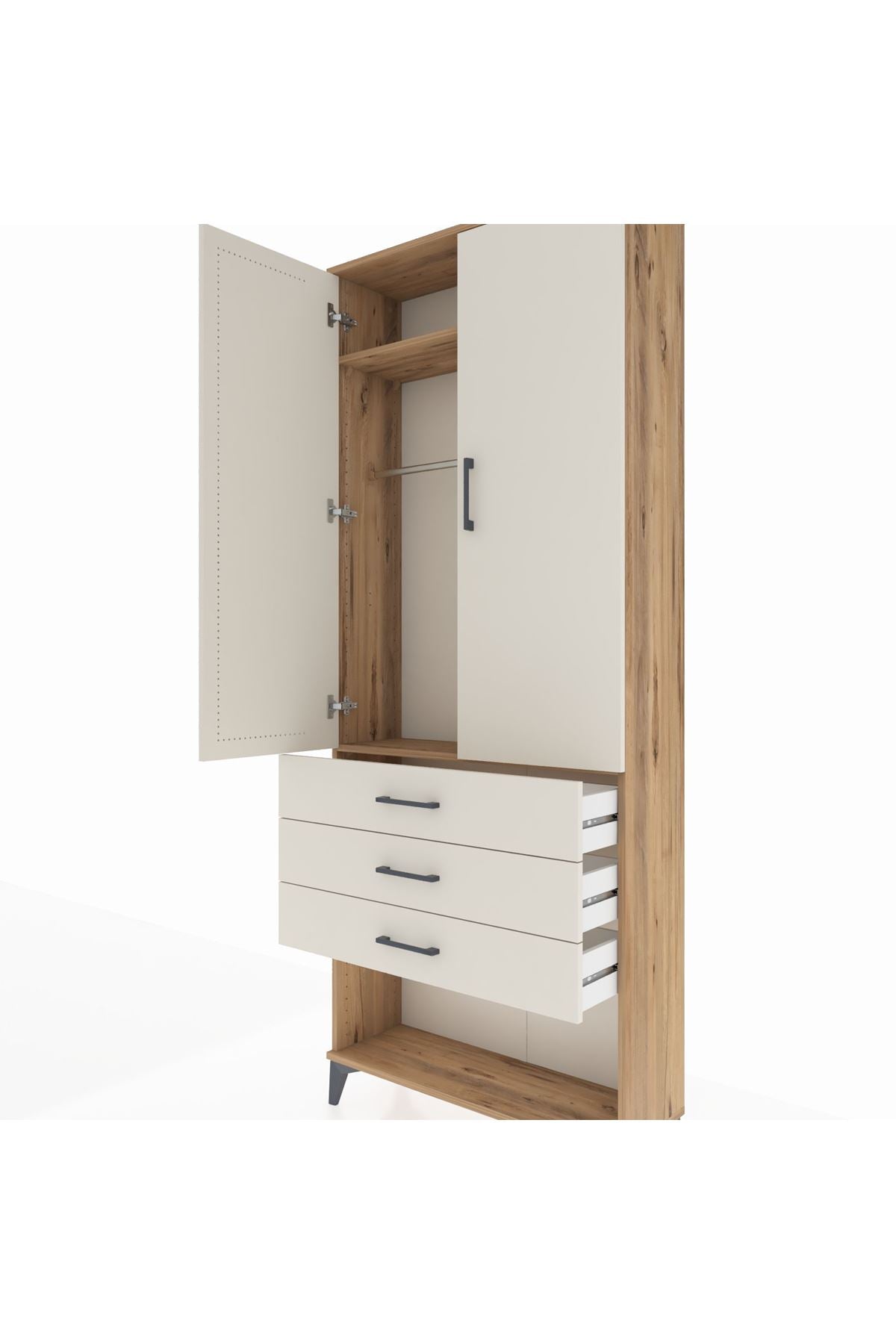 Arges Dolap 2 Raflı 3 Çekmeceli Tek Askılı 88x30x221 - S30M082V7A