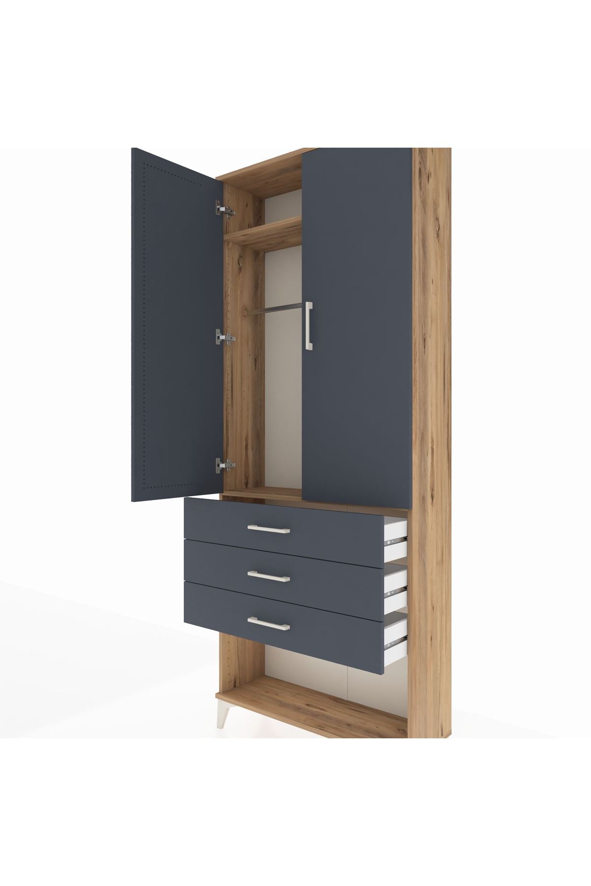 Arges Dolap 2 Raflı 3 Çekmeceli Tek Askılı 88x30x221 - S30M082V8A