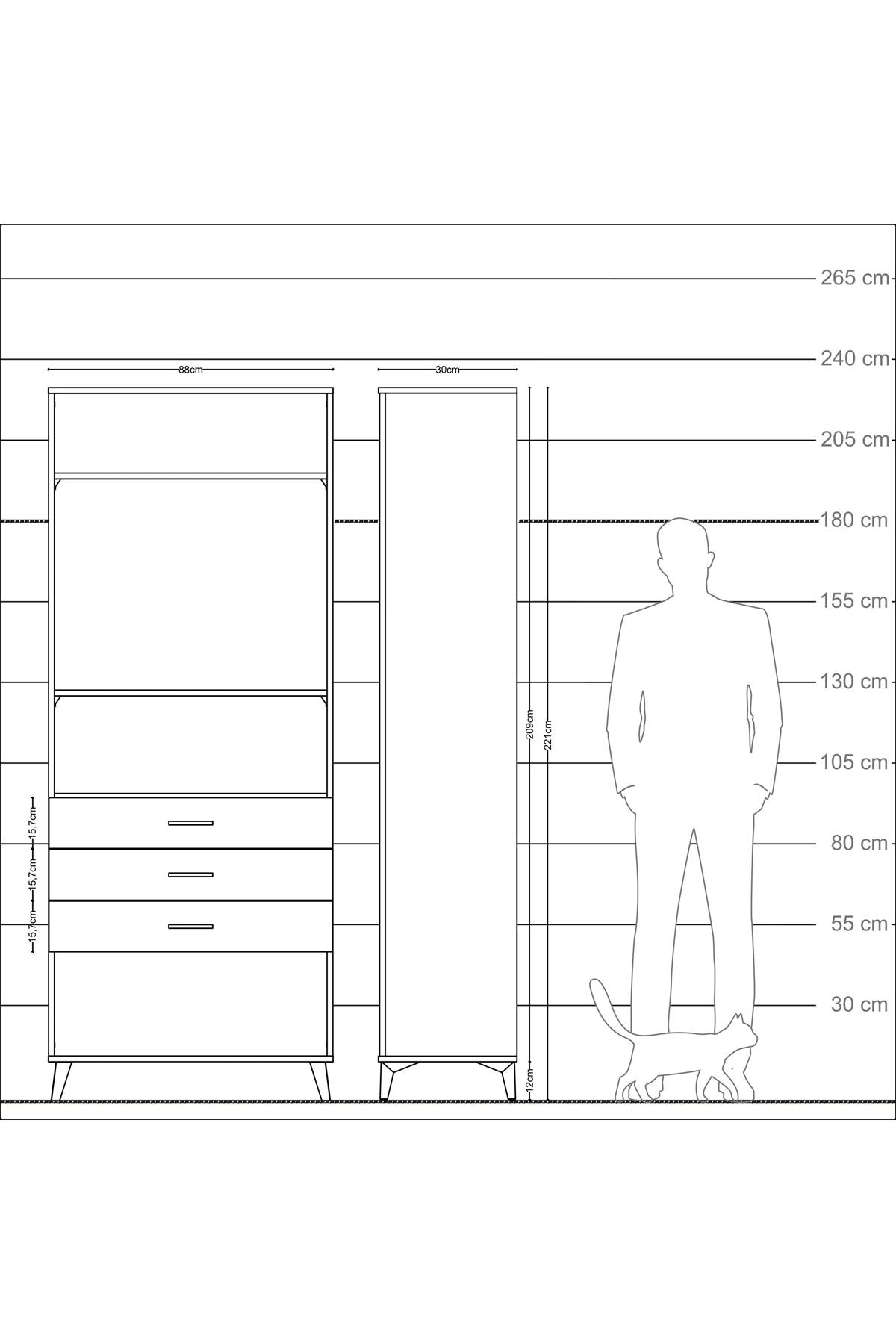 Arges Dolap 3 Raflı 3 Çekmeceli 88x30x221 - S30M084V5A