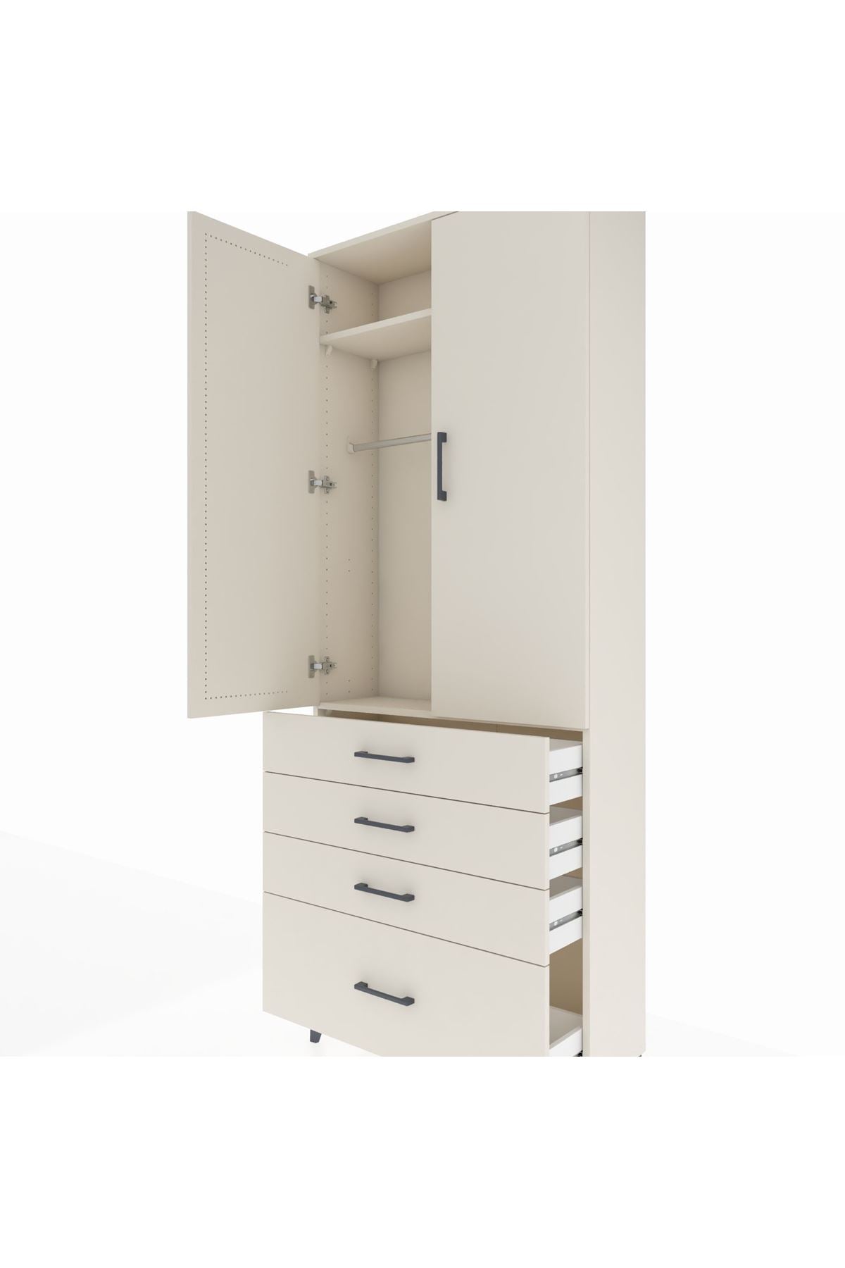 Arges Dolap 2 Raflı 4 Çekmeceli Tek Askılı 88x30x221 - S30M085V1A