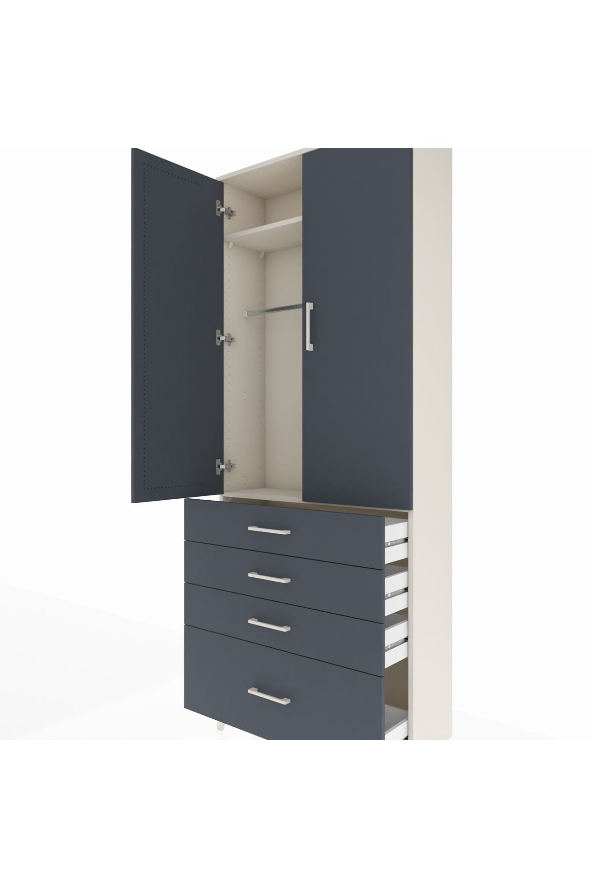 Arges Dolap 2 Raflı 4 Çekmeceli Tek Askılı 88x30x221 - S30M085V2A