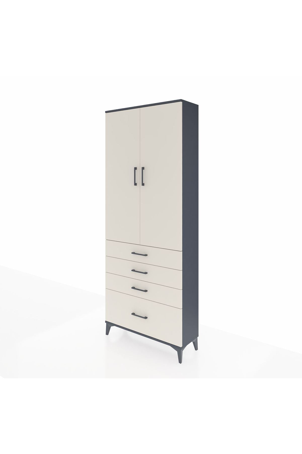 Arges Dolap 2 Raflı 4 Çekmeceli Tek Askılı 88x30x221 - S30M085V4A