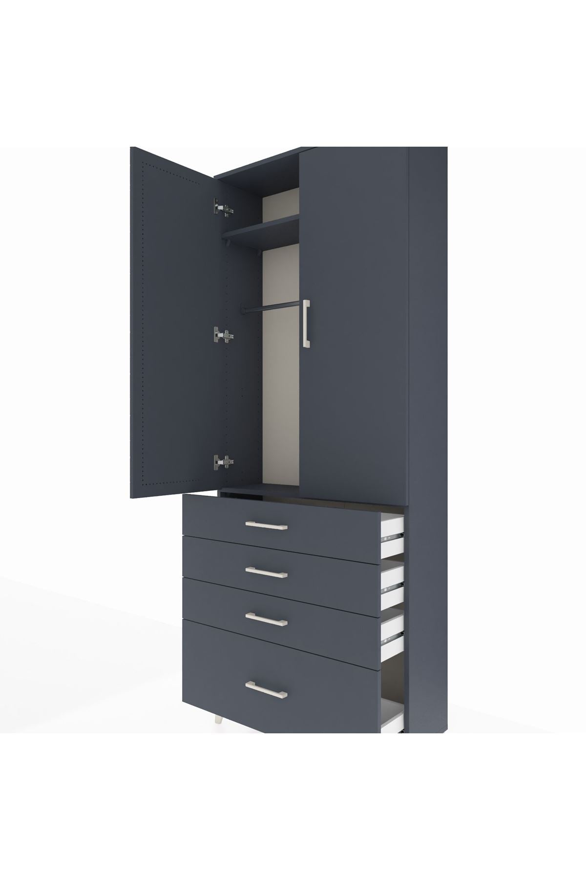 Arges Dolap 2 Raflı 4 Çekmeceli Tek Askılı 88x30x221 - S30M085V5A
