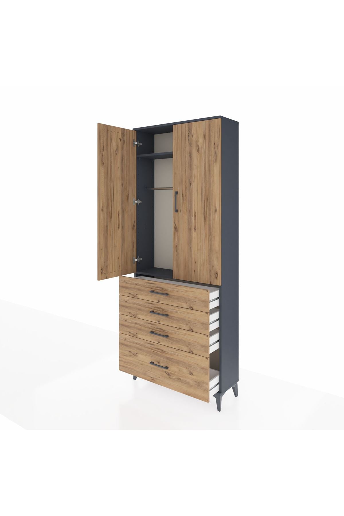 Arges Dolap 2 Raflı 4 Çekmeceli Tek Askılı 88x30x221 - S30M085V6A