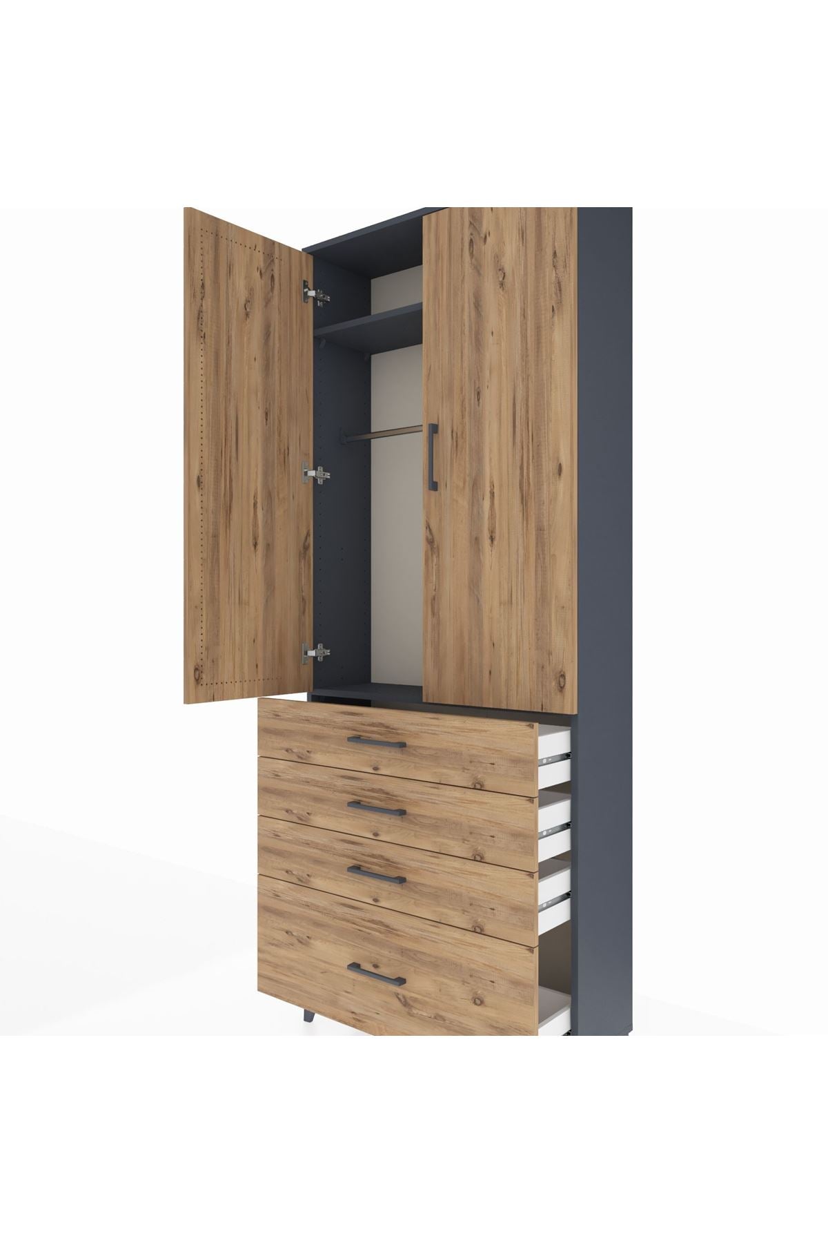 Arges Dolap 2 Raflı 4 Çekmeceli Tek Askılı 88x30x221 - S30M085V6A