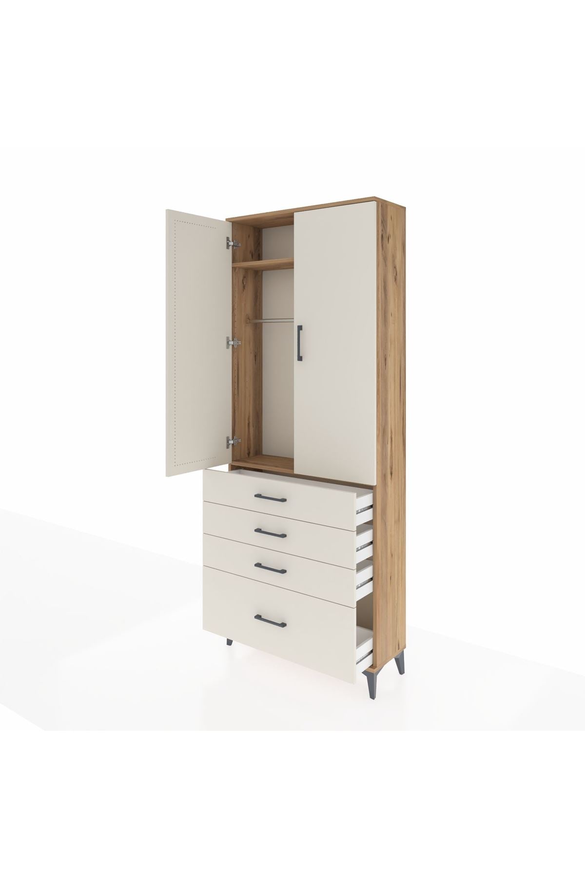 Arges Dolap 2 Raflı 4 Çekmeceli Tek Askılı 88x30x221 - S30M085V7A