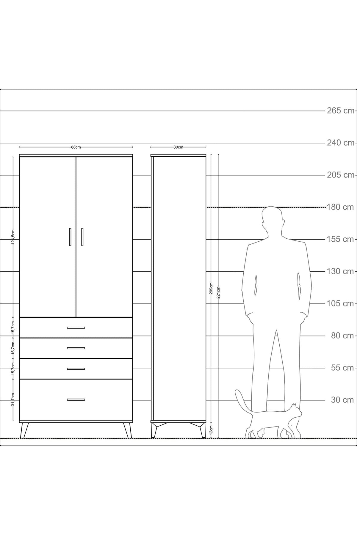 Arges Dolap 2 Raflı 4 Çekmeceli Tek Askılı 88x30x221 - S30M085V8A