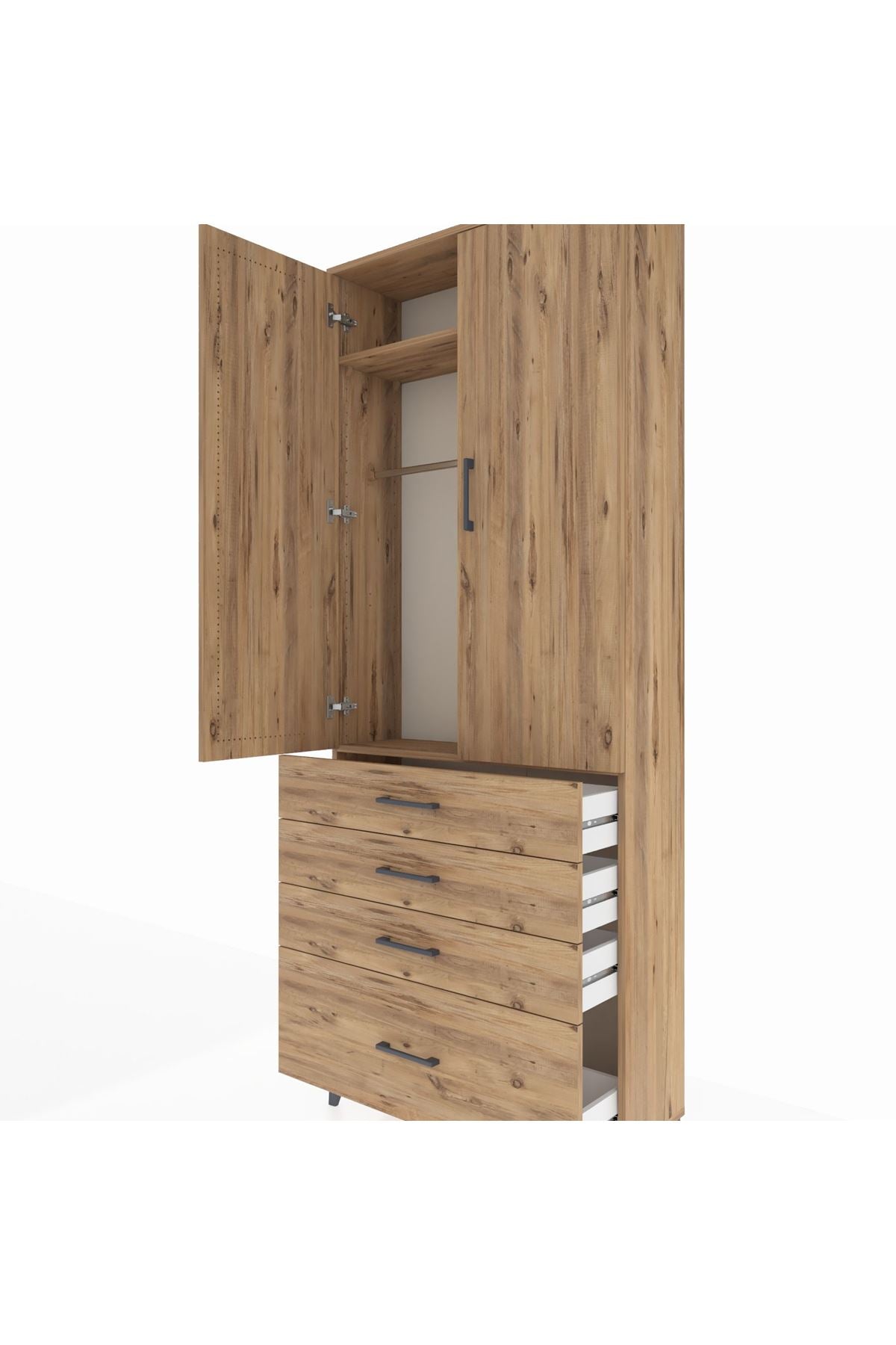 Arges Dolap 2 Raflı 4 Çekmeceli Tek Askılı 88x30x221 - S30M085V9A
