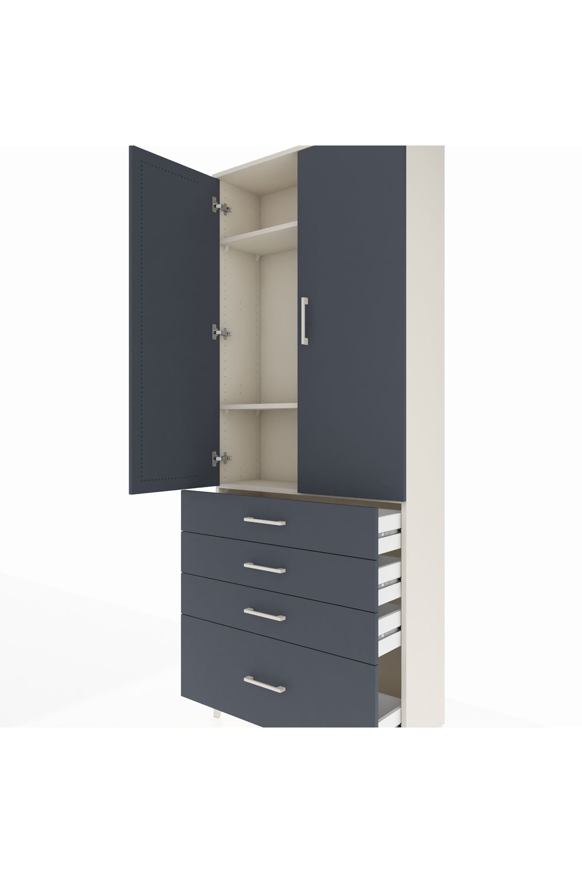 Arges Dolap 3 Raflı 4 Çekmeceli 2 Kapaklı 88x30x221 - S30M086V2A