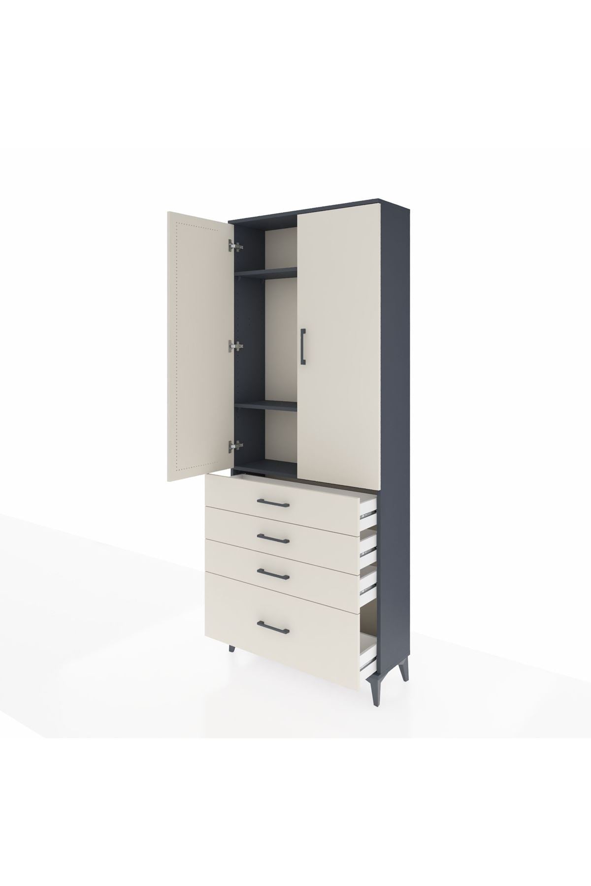 Arges Dolap 3 Raflı 4 Çekmeceli 2 Kapaklı 88x30x221 - S30M086V4A