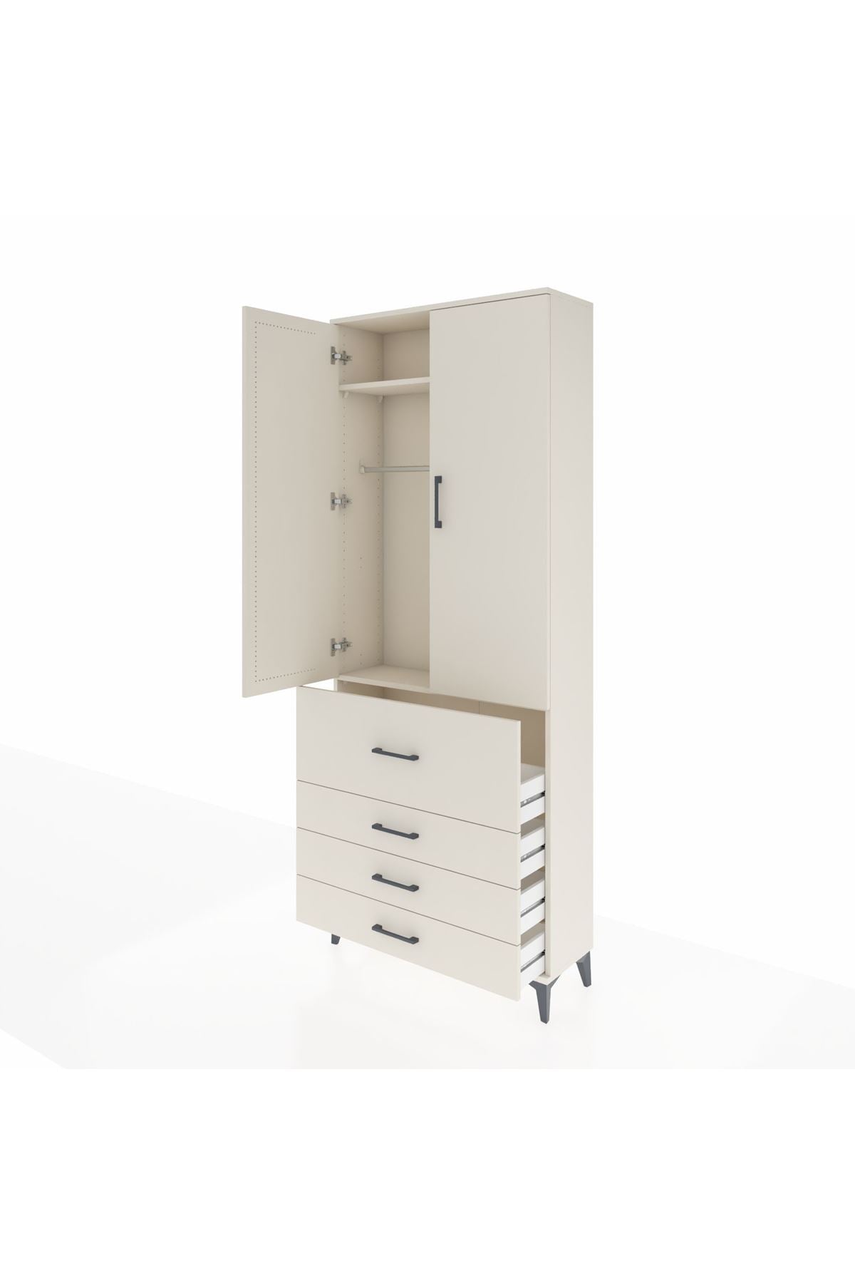 Arges Dolap 2 Raflı 4 Çekmeceli Tek Askılı 88x30x221 - S30M088V1A