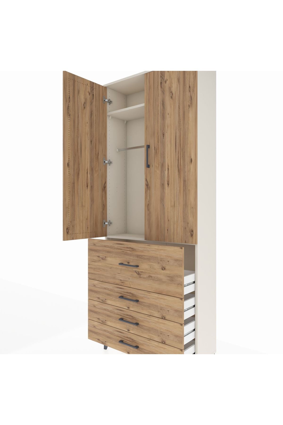 Arges Dolap 2 Raflı 4 Çekmeceli Tek Askılı 88x30x221 - S30M088V3A
