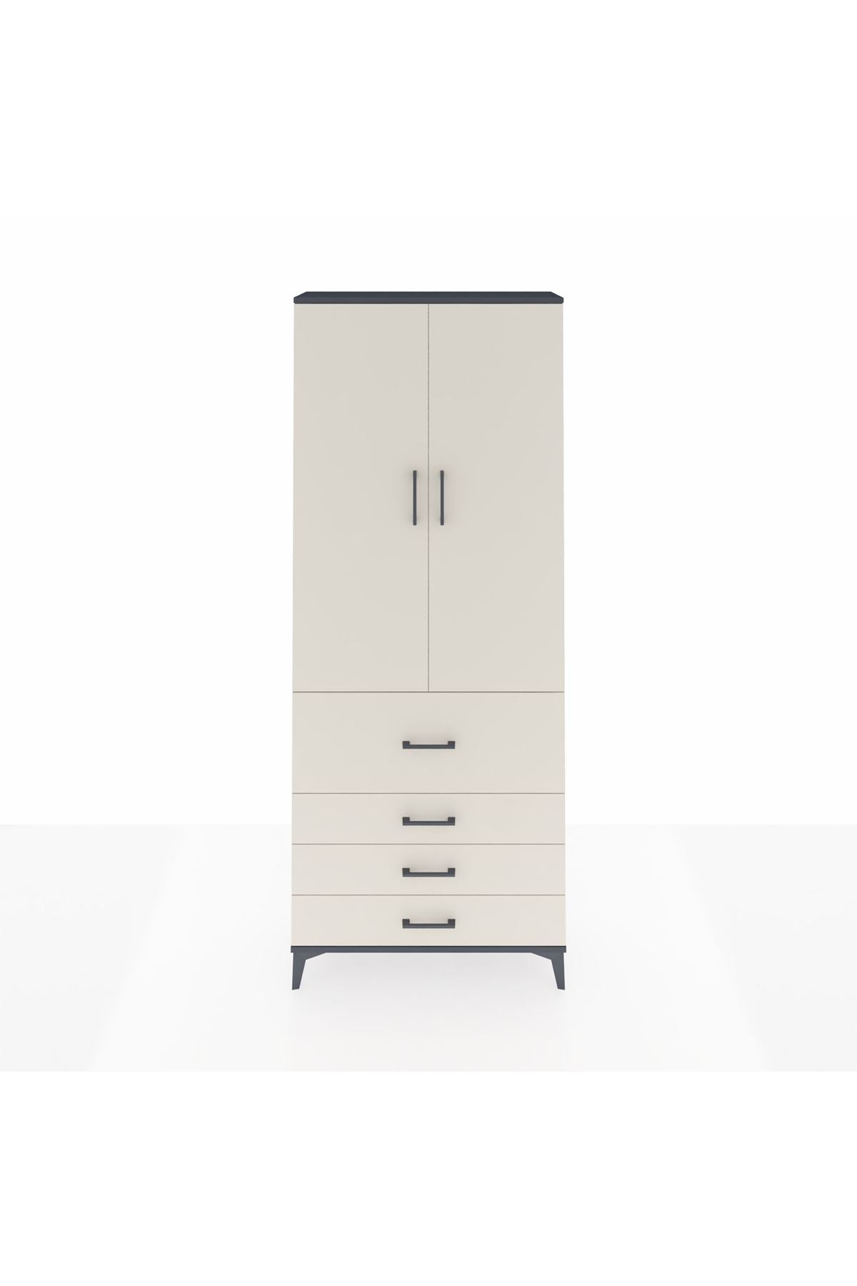 Arges Dolap 2 Raflı 4 Çekmeceli Tek Askılı 88x30x221 - S30M088V4A